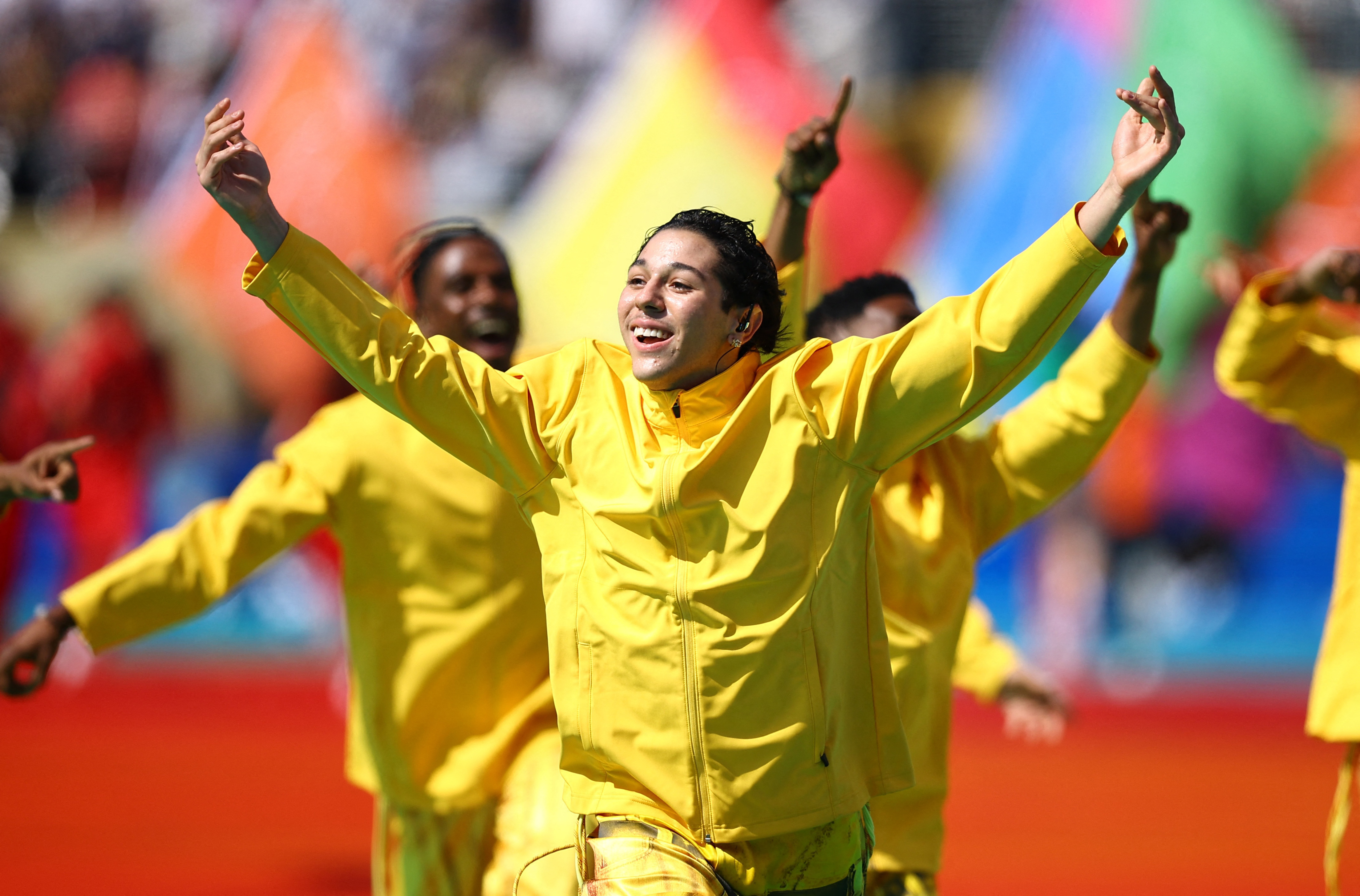 A performer on stage during the halftime show at the FIFA World Cup 2026 final in East Rutherford, New Jersey