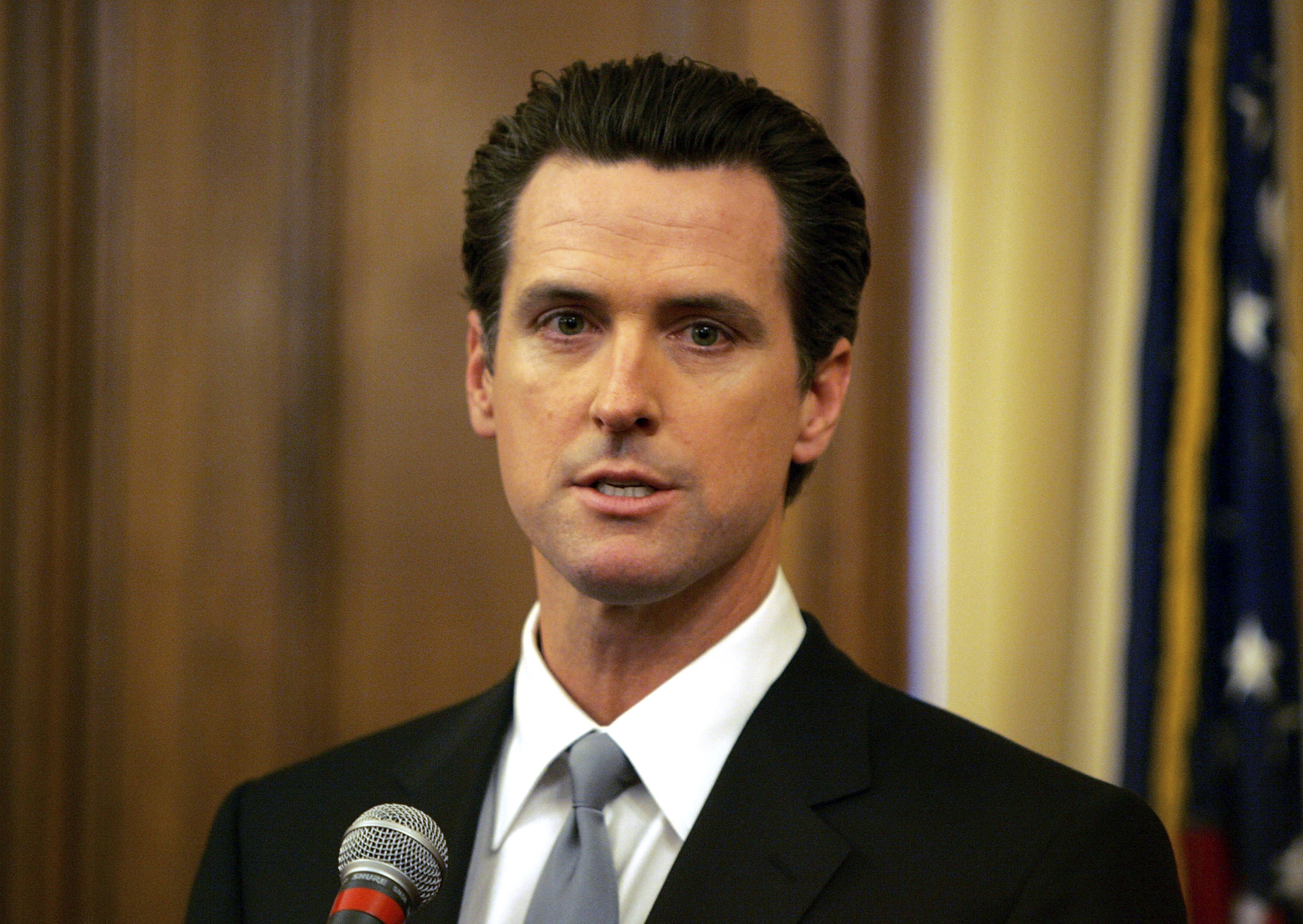 Gavin Newsom speaking at a press conference in San Francisco in February 2007