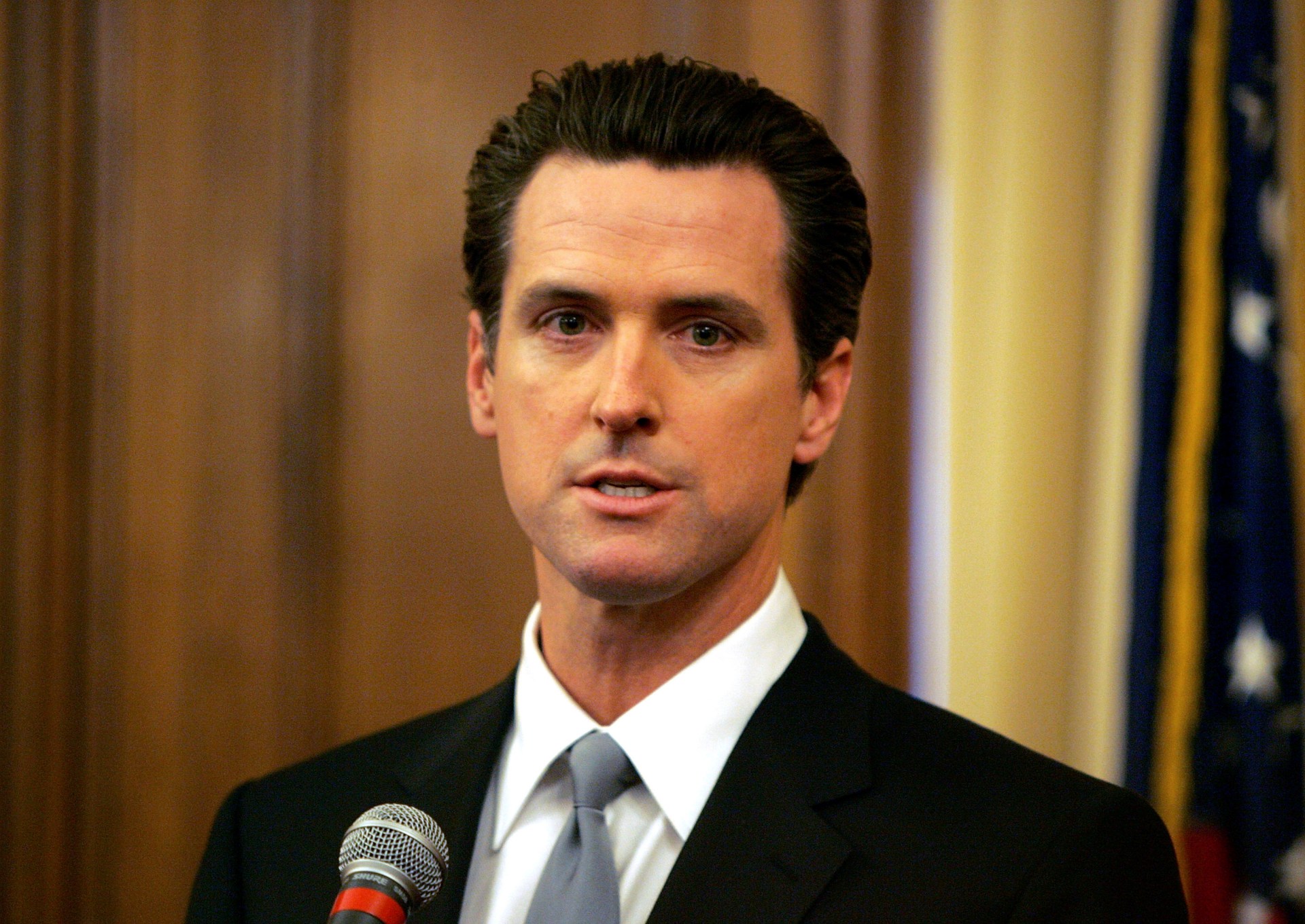 Gavin Newsom speaking at a press conference in San Francisco in February 2007