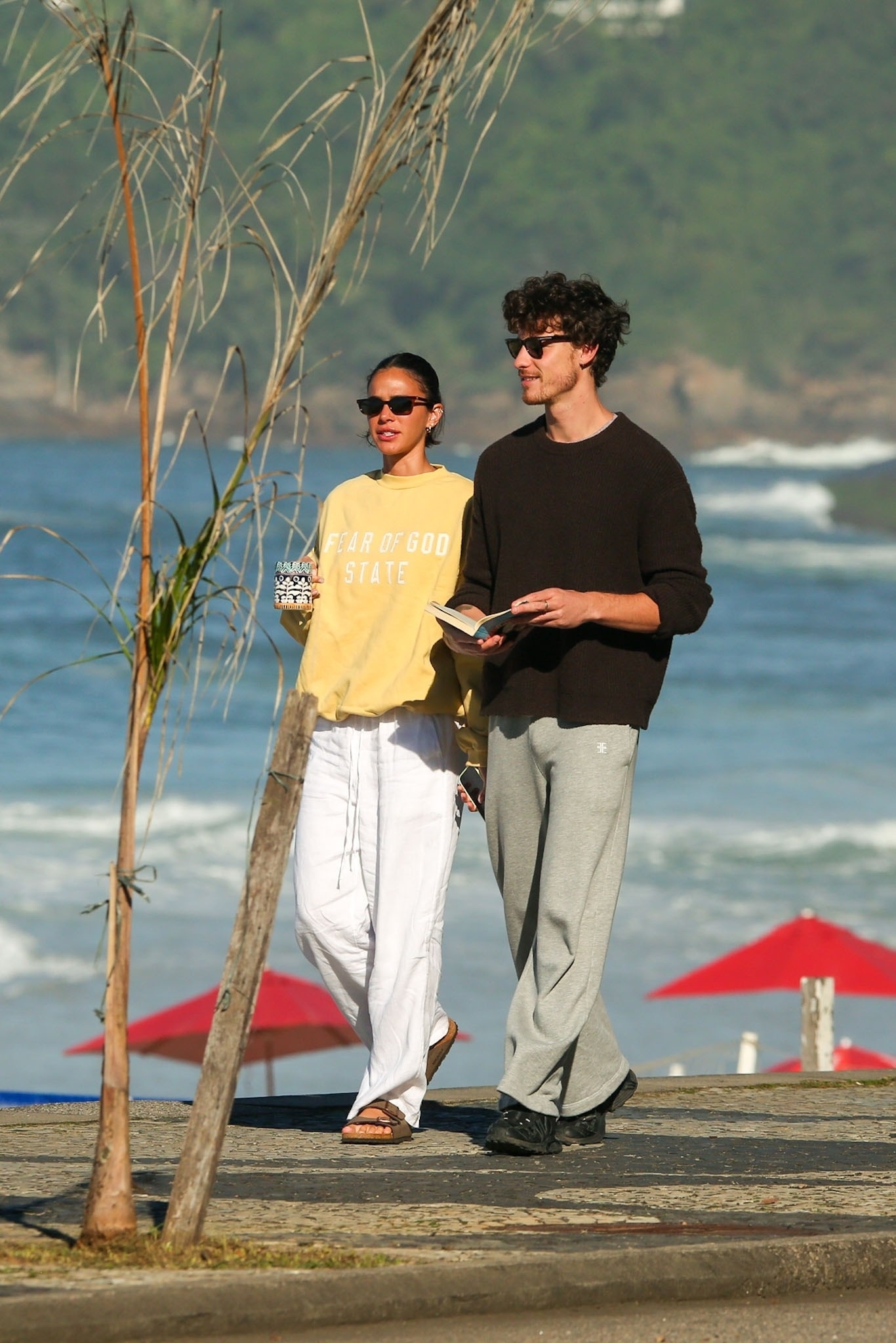 Shawn Mendes and Bruna Marquezine at a beach kiosk coffee stand in São Conrado, Rio de Janeiro