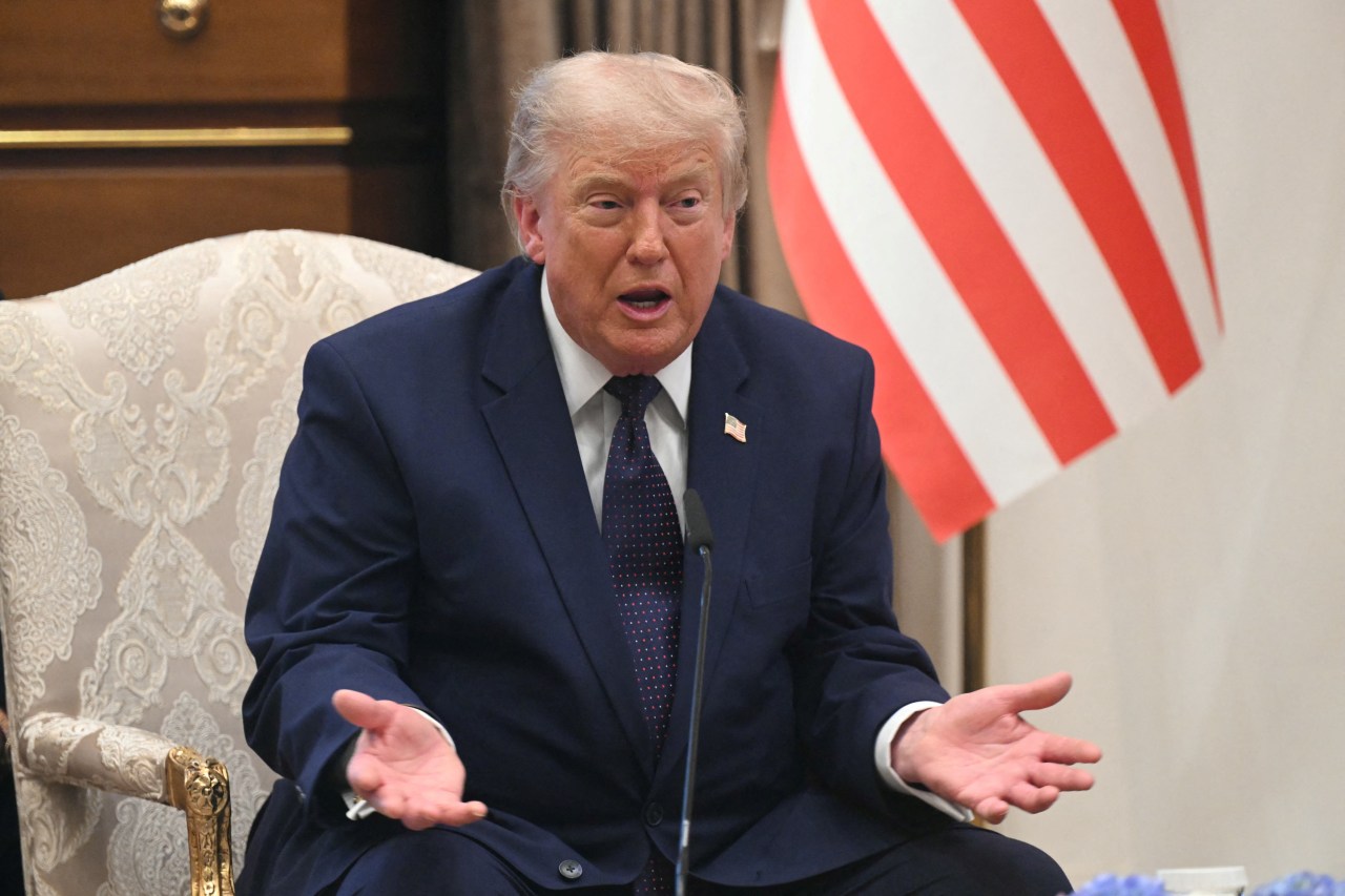 Donald Trump speaking during a meeting at Bestepe Presidential Compound in Ankara at the NATO Summit