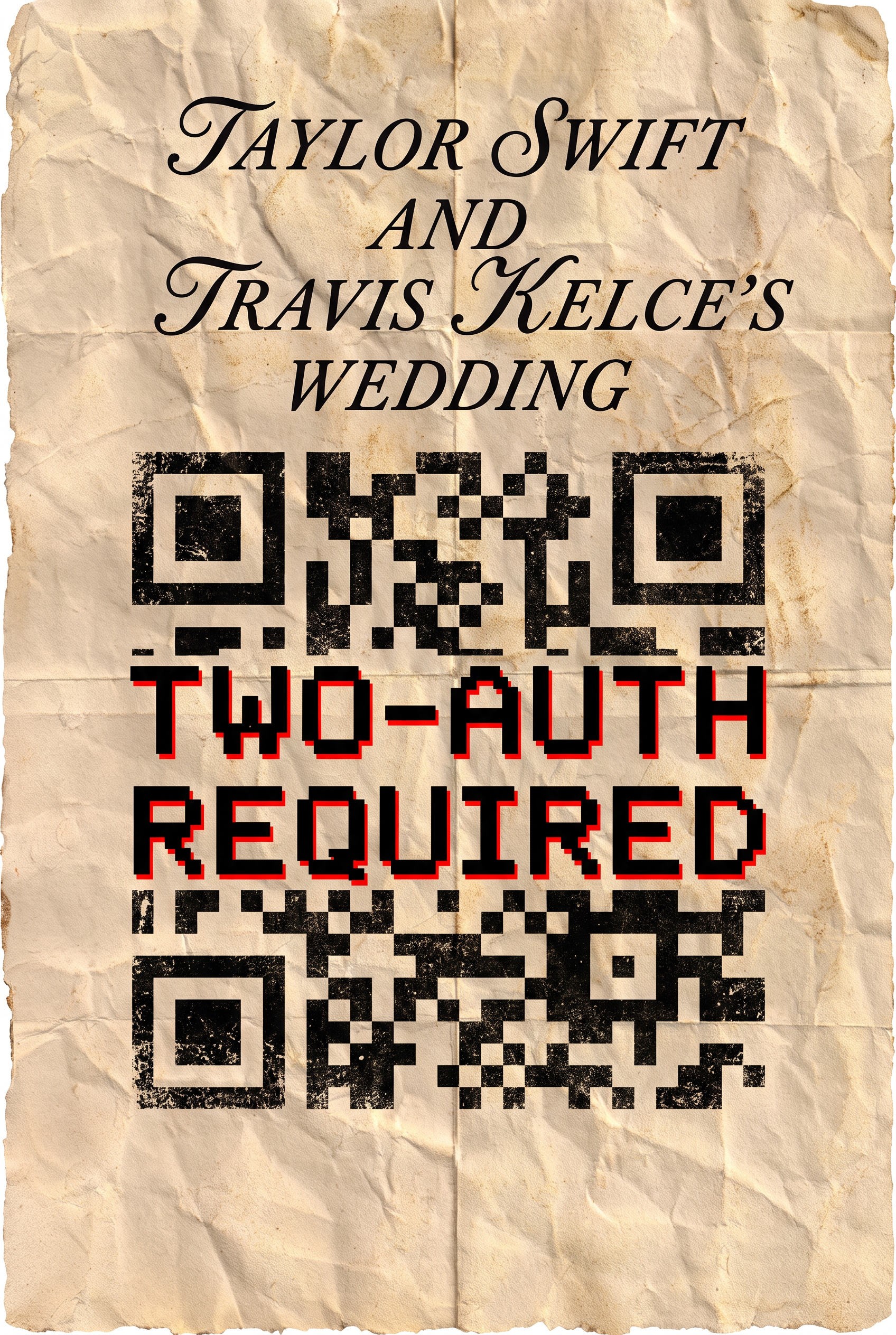 AI-generated illustration of a wedding invitation with digital security elements like a lock or authentication prompt