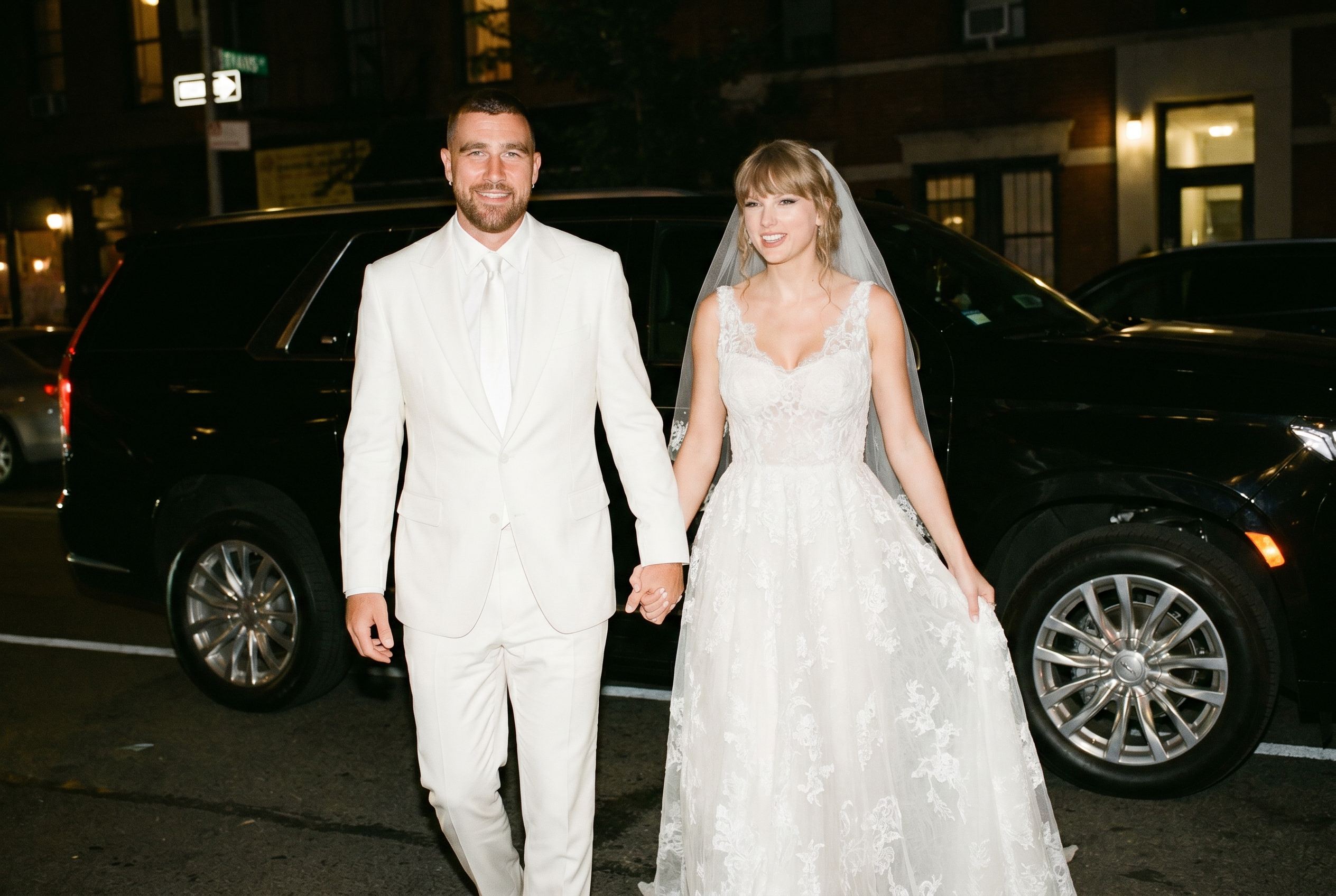 AI-generated illustration of Taylor Swift and Travis Kelce at a wedding ceremony