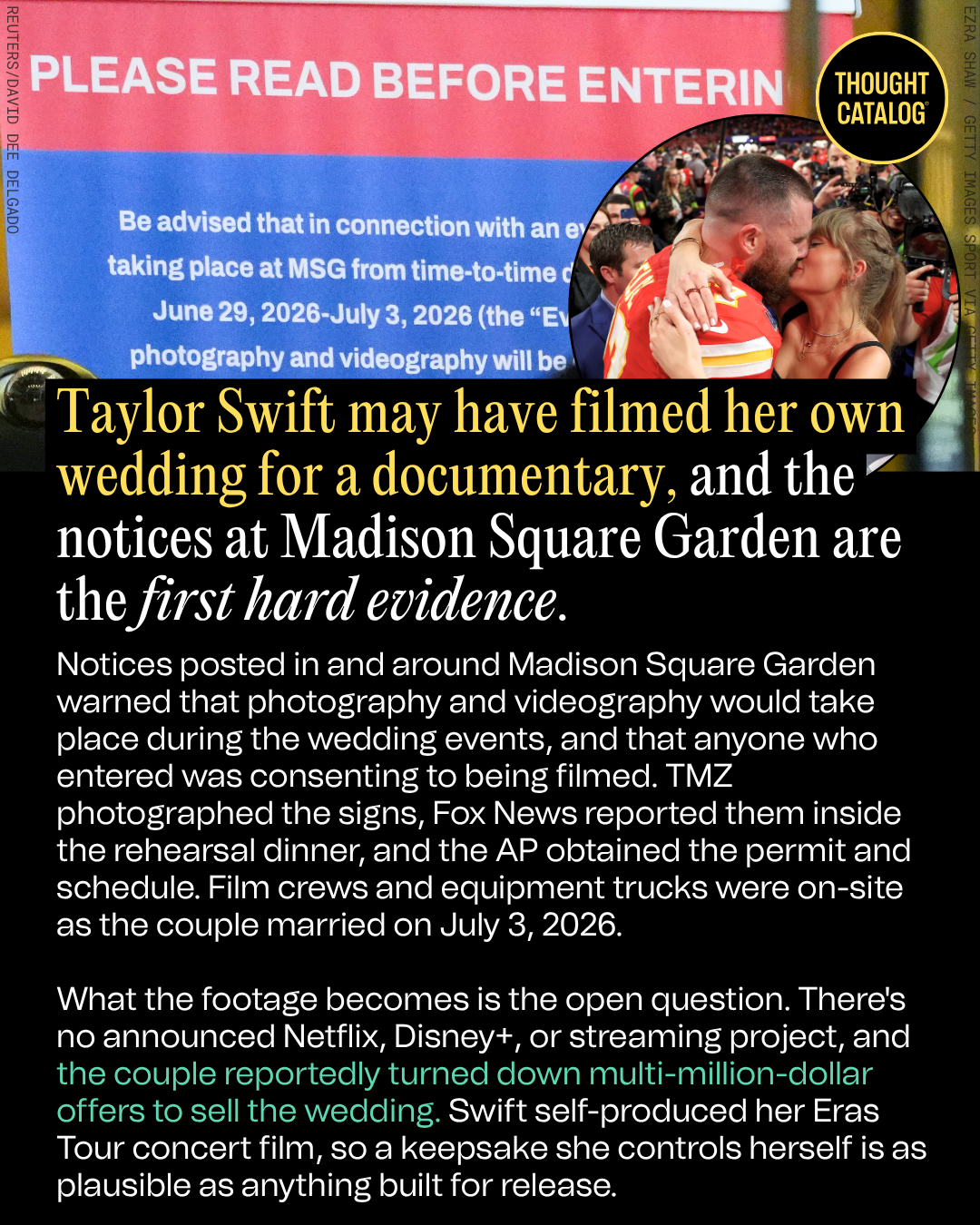 Taylor Swift May Be Filming Her Own Wedding for a Documentary, and the Notices at Madison Square Garden Are the First Hard Evidence