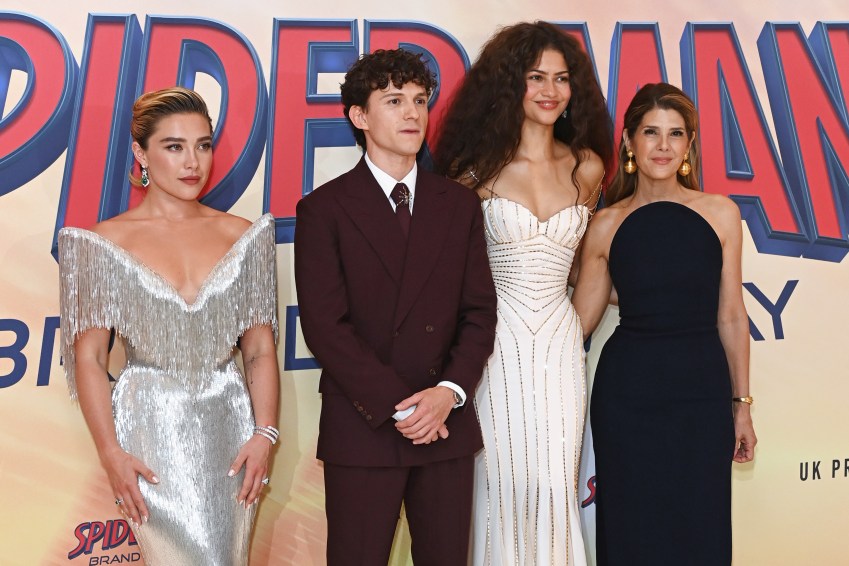 Florence Pugh, Tom Holland, Zendaya, and Marisa Tomei at the Spider-Man: Brand New Day UK premiere at Odeon Luxe Leicester Square