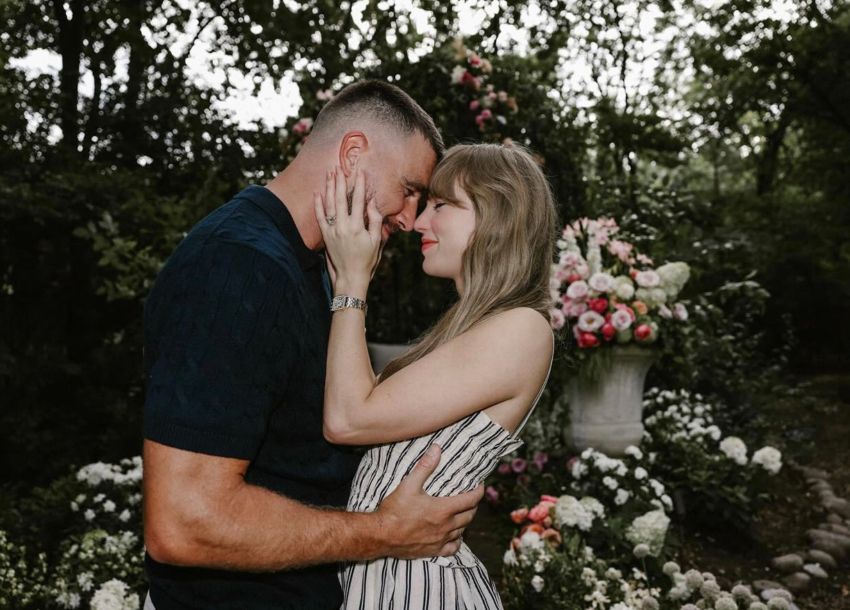Taylor Swift and Travis Kelce engagement announcement photos from their garden proposal