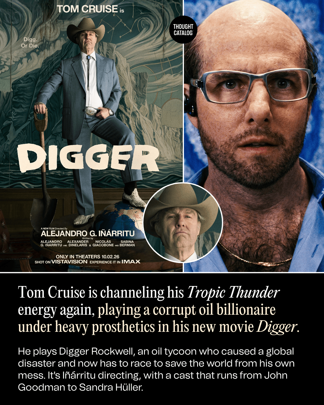 Tom Cruise Is Channeling His Tropic Thunder Energy Again, Playing a Corrupt Oil Billionaire Under Heavy Prosthetics in His New Movie Digger