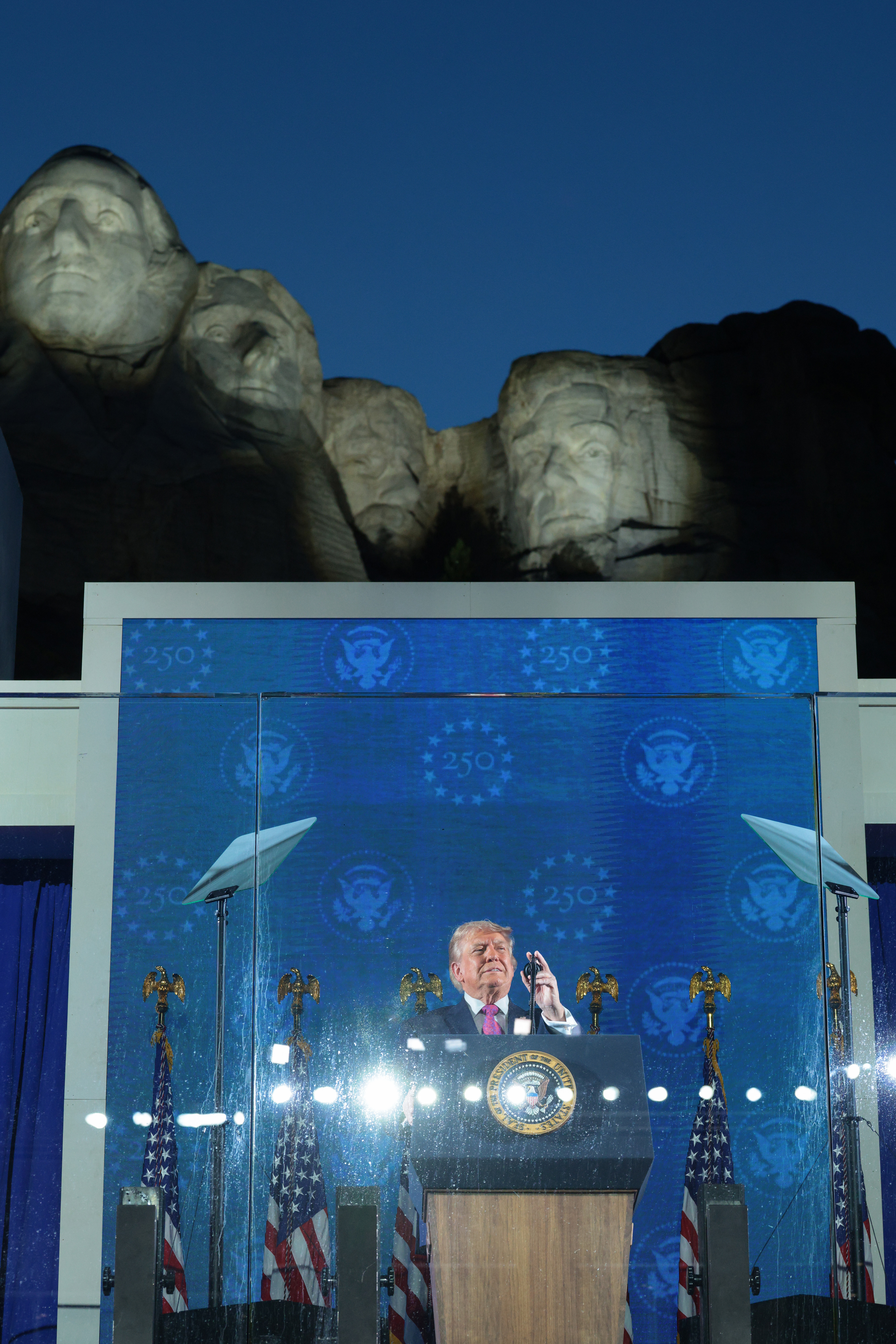 President Donald Trump speaking at a rally at Mount Rushmore National Memorial in Keystone, South Dakota
