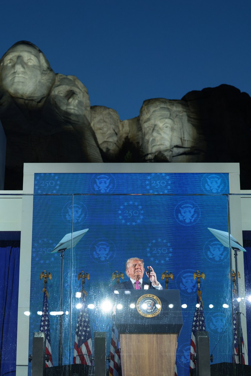 President Donald Trump speaking at a rally at Mount Rushmore National Memorial in Keystone, South Dakota