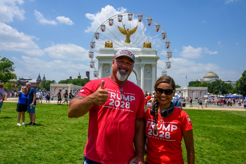 Crowd wearing Trump 2028 t-shirts at the Great American State Fair on the National Mall in Washington, DC