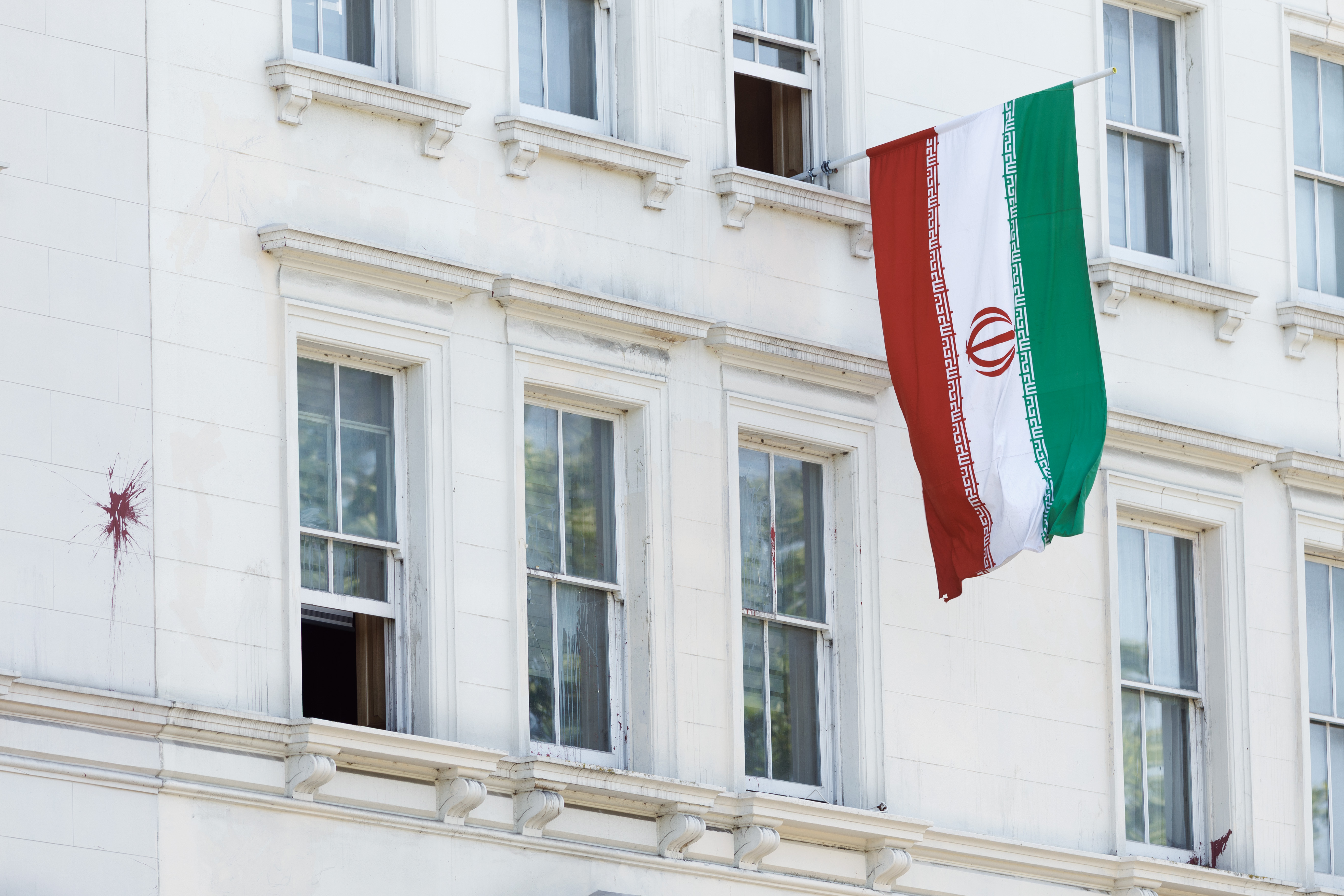 Exterior view of the Iranian Embassy building in London, England