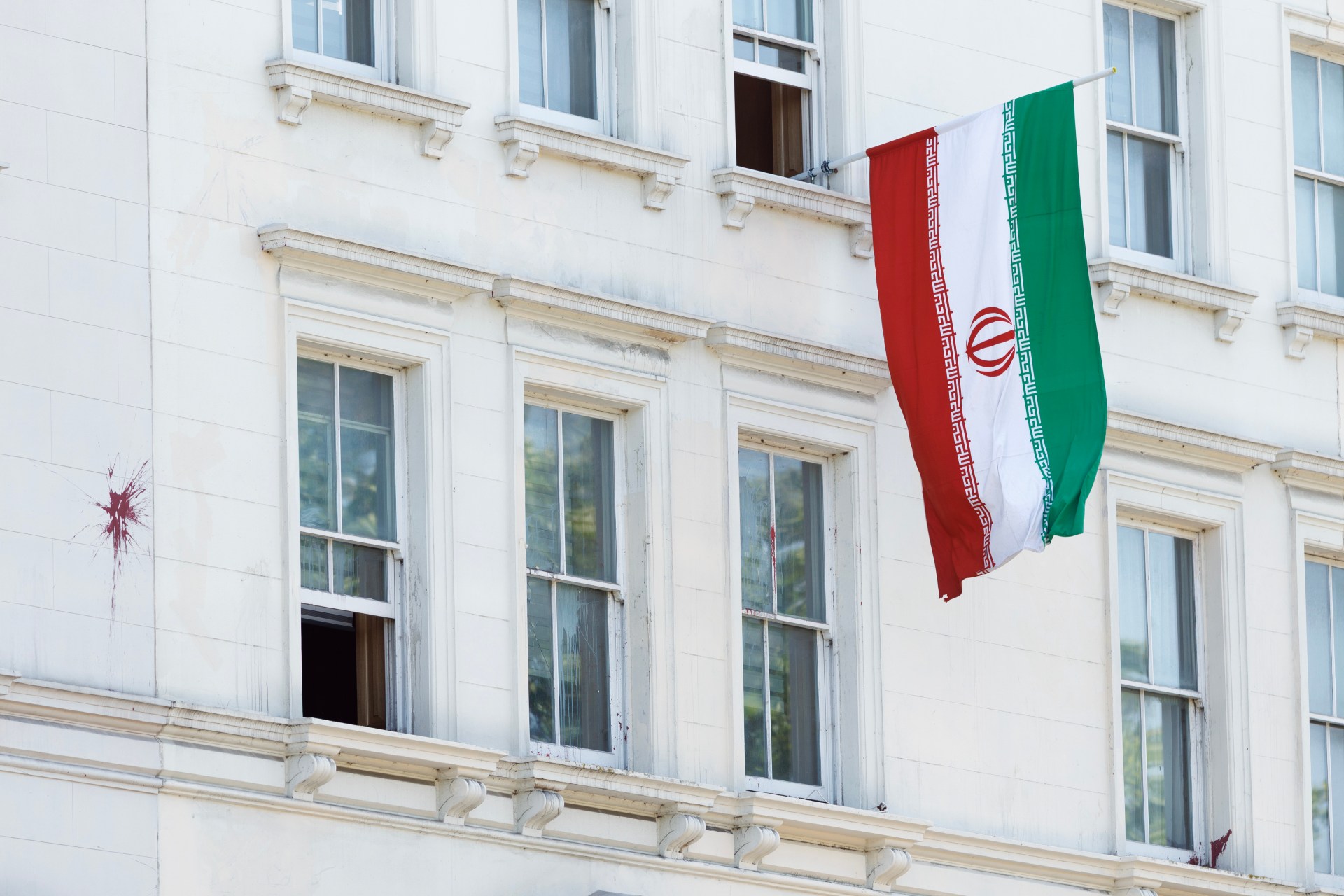 Exterior view of the Iranian Embassy building in London, England