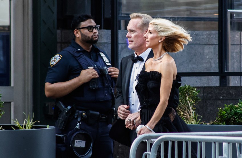 Joe Buck and Michelle Beisner-Buck arriving outside Madison Square Garden in New York City