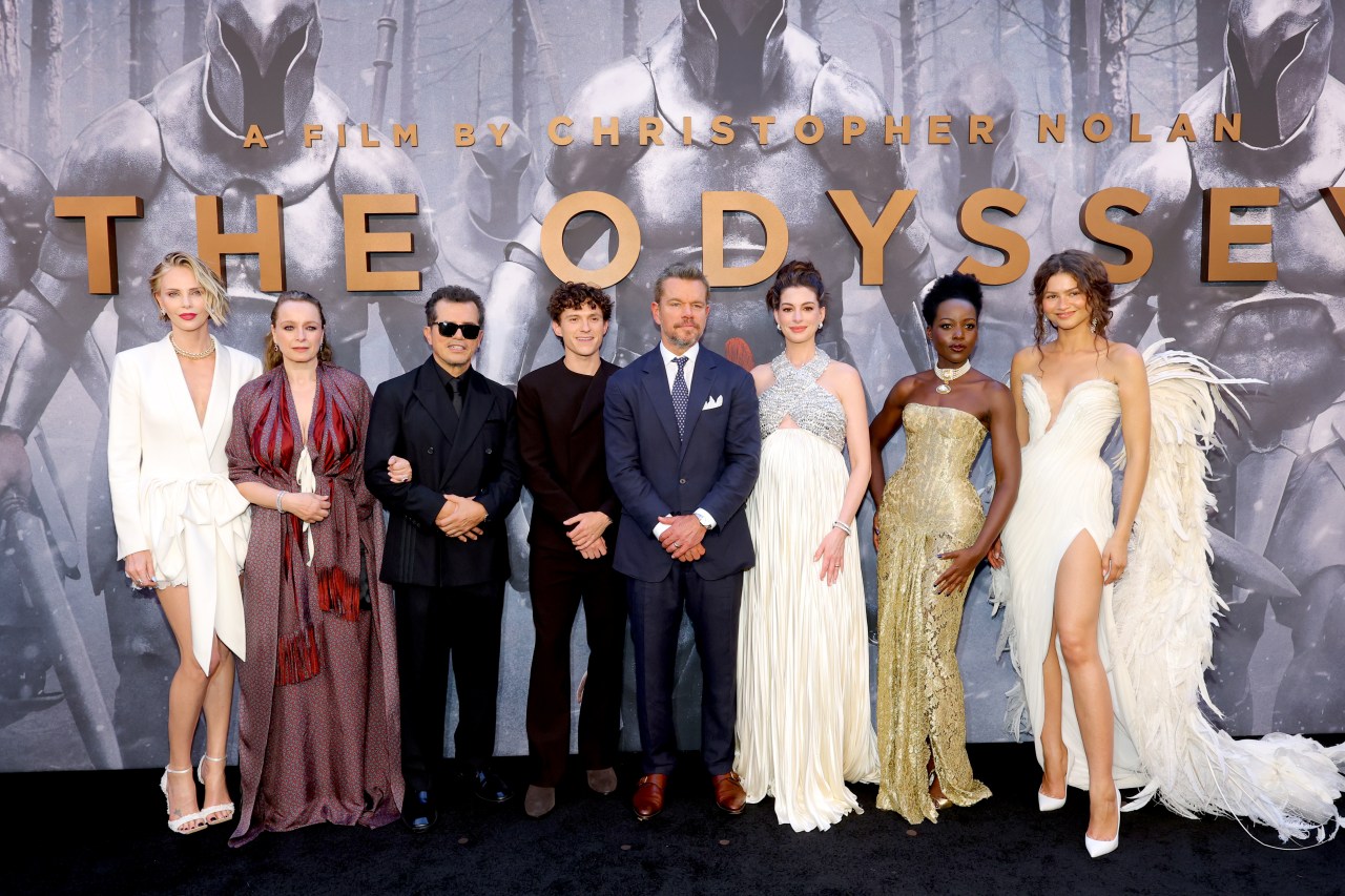 Zendaya, Tom Holland, Anne Hathaway, Matt Damon, Lupita Nyong'o, and Charlize Theron at The Odyssey premiere in New York City