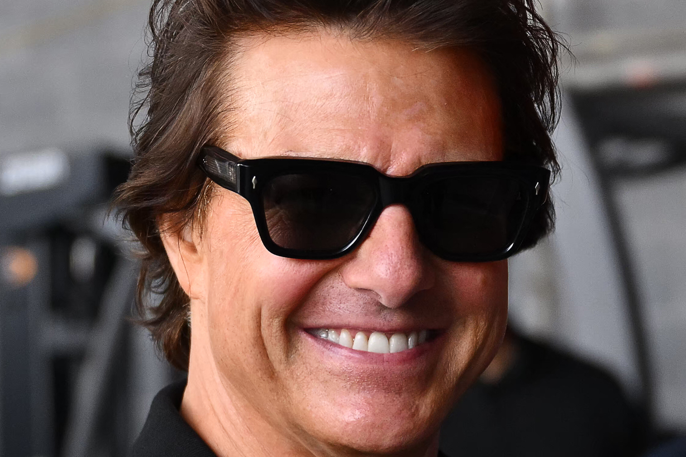 Tom Cruise posing outside the stadium at the 2026 World Cup final in East Rutherford, New Jersey