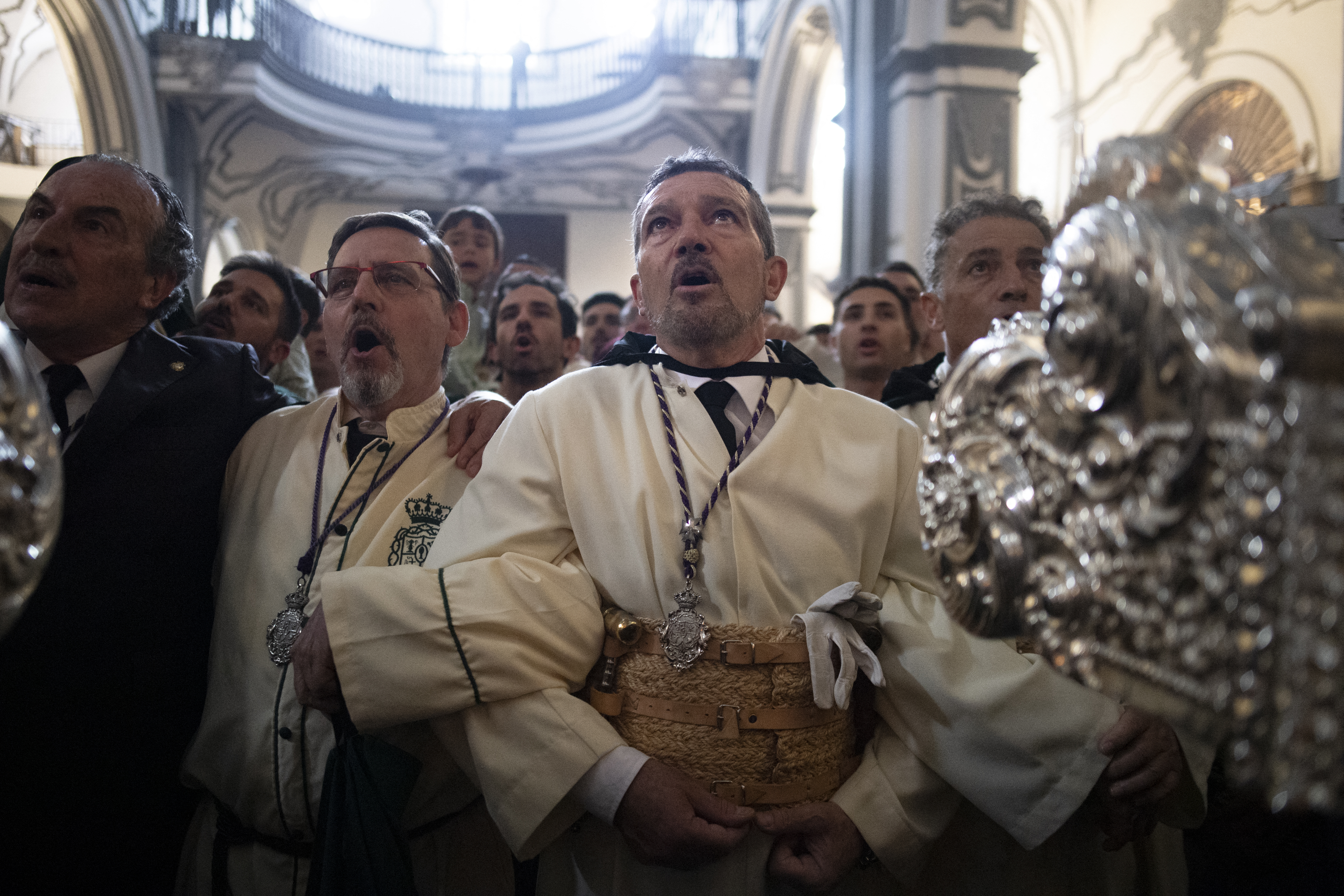 Antonio Banderas walking in a Palm Sunday procession in Málaga, Spain