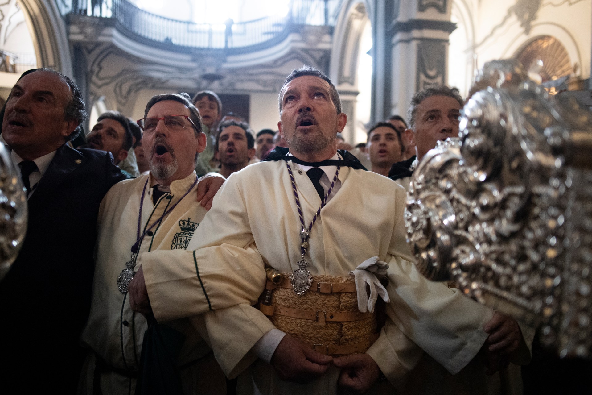 Antonio Banderas walking in a Palm Sunday procession in Málaga, Spain