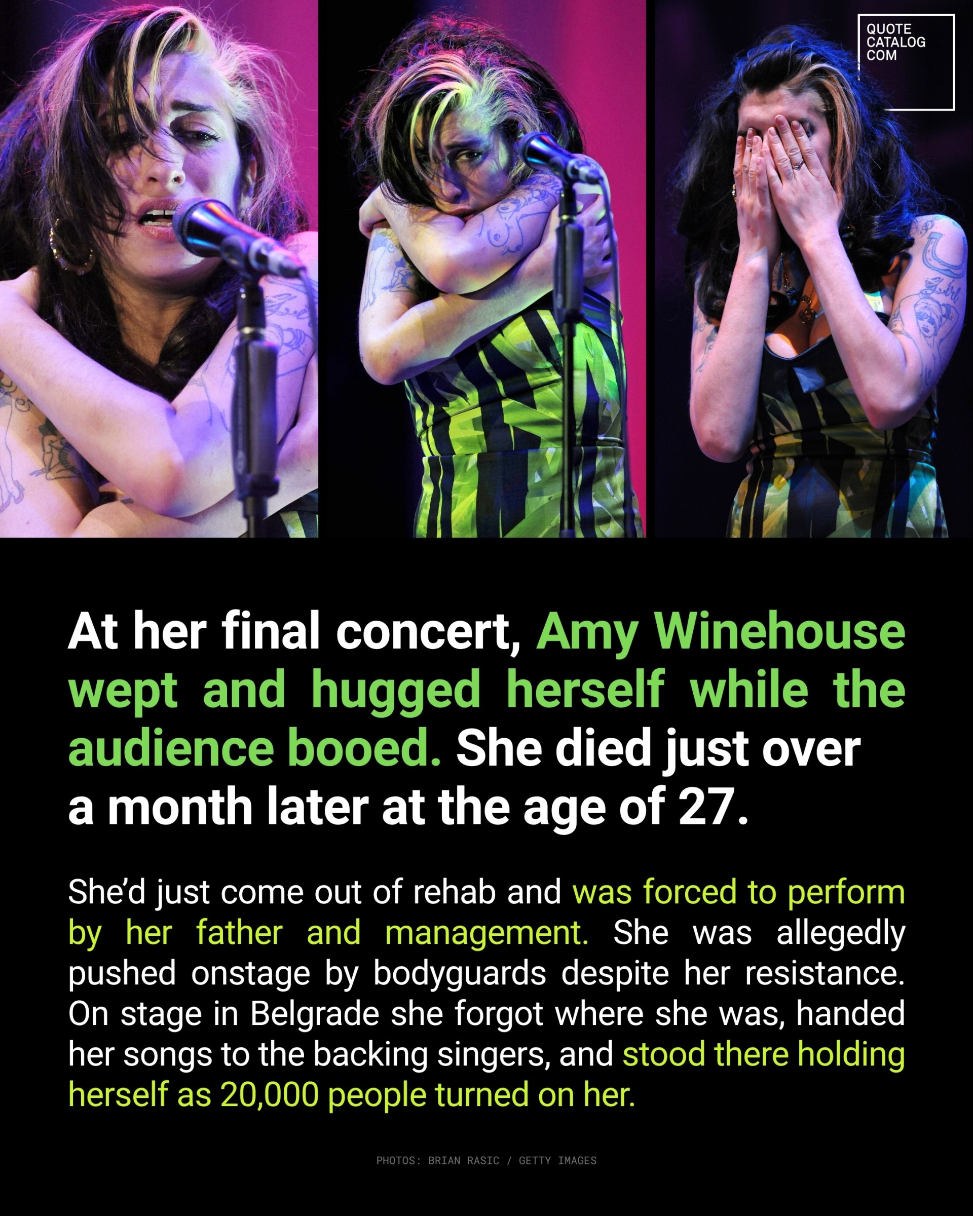 At Her Final Concert, Amy Winehouse Wept and Hugged Herself While the Audience Booed