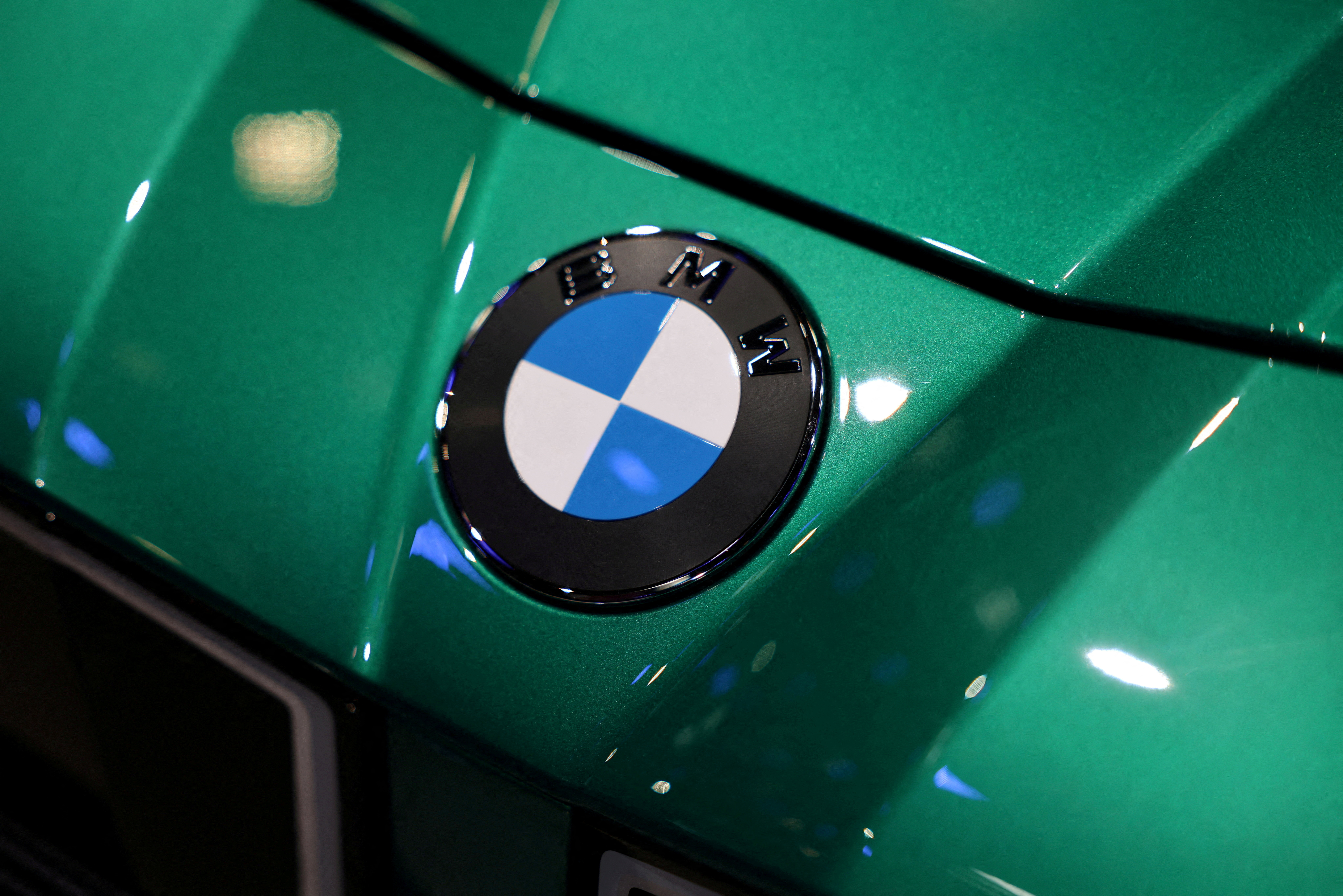 BMW logo on the i3 Long Wheelbase model at the Auto China show in Beijing