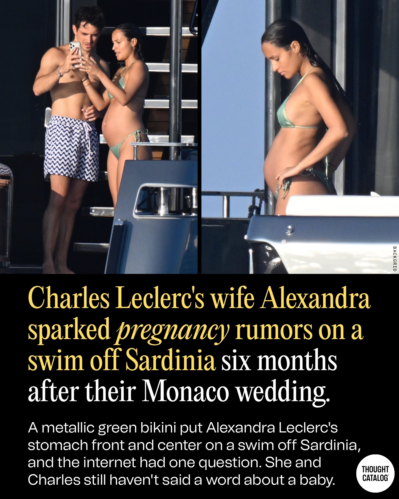 Charles Leclerc's Wife Alexandra Sparked Pregnancy Rumors on a Swim Off Sardinia Six Months After Their Monaco Wedding
