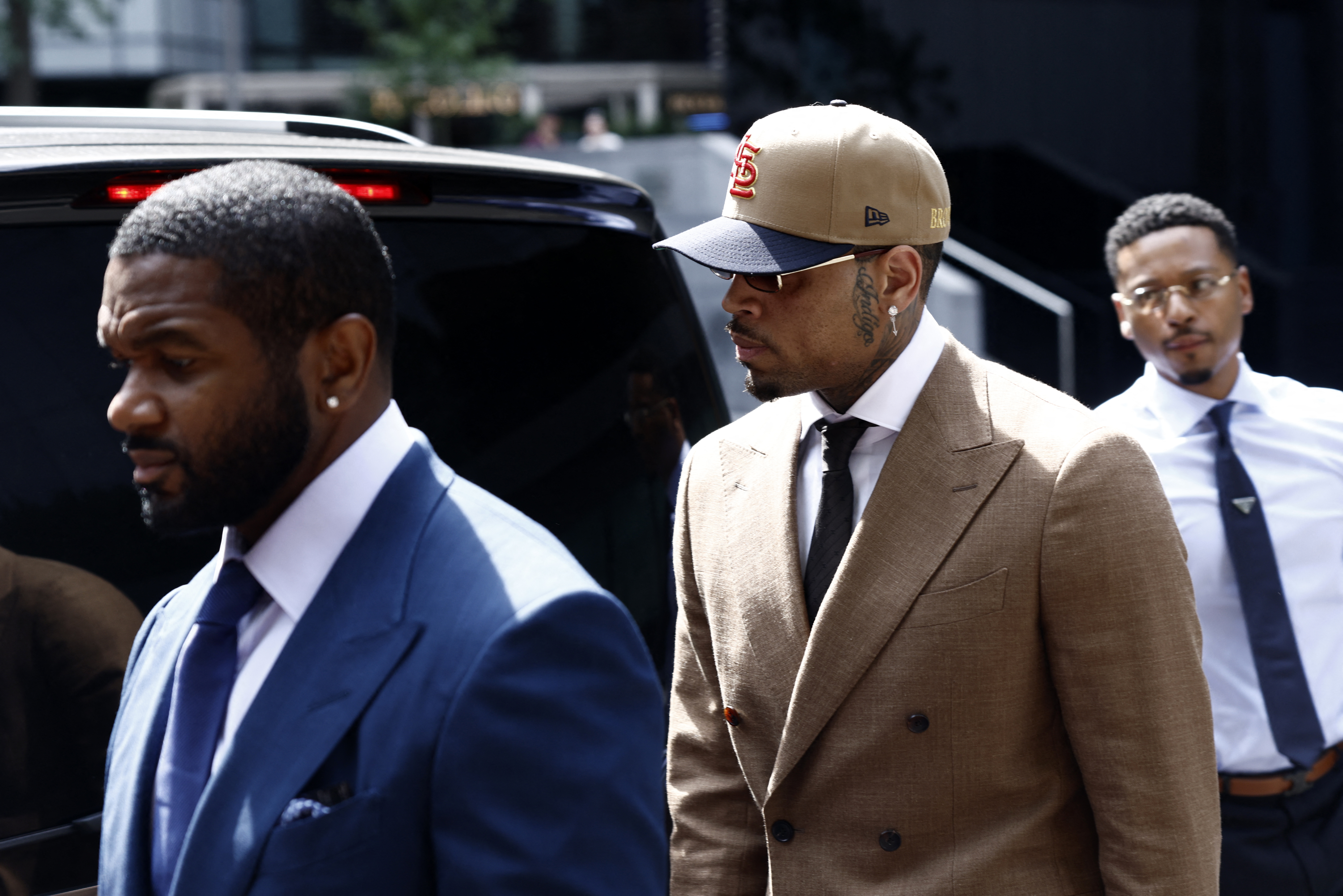 Chris Brown arriving at Southwark Crown Court in London