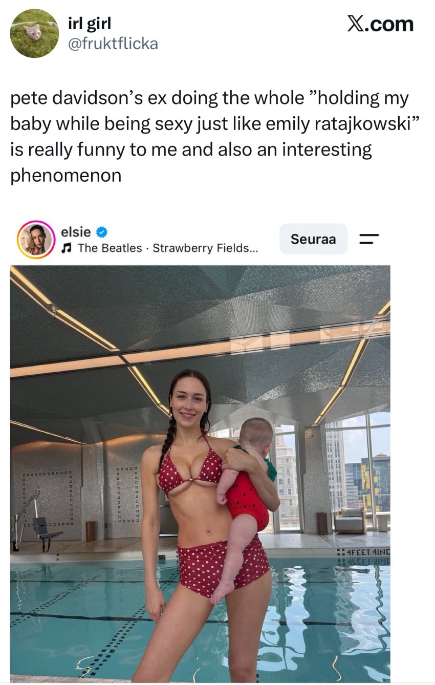 Elsie Hewitt Posted a Photo in a Red Polka-Dot Bikini Holding Her and Pete Davidson’s Baby, and the Internet Immediately Clocked the Emily Ratajkowski of It All