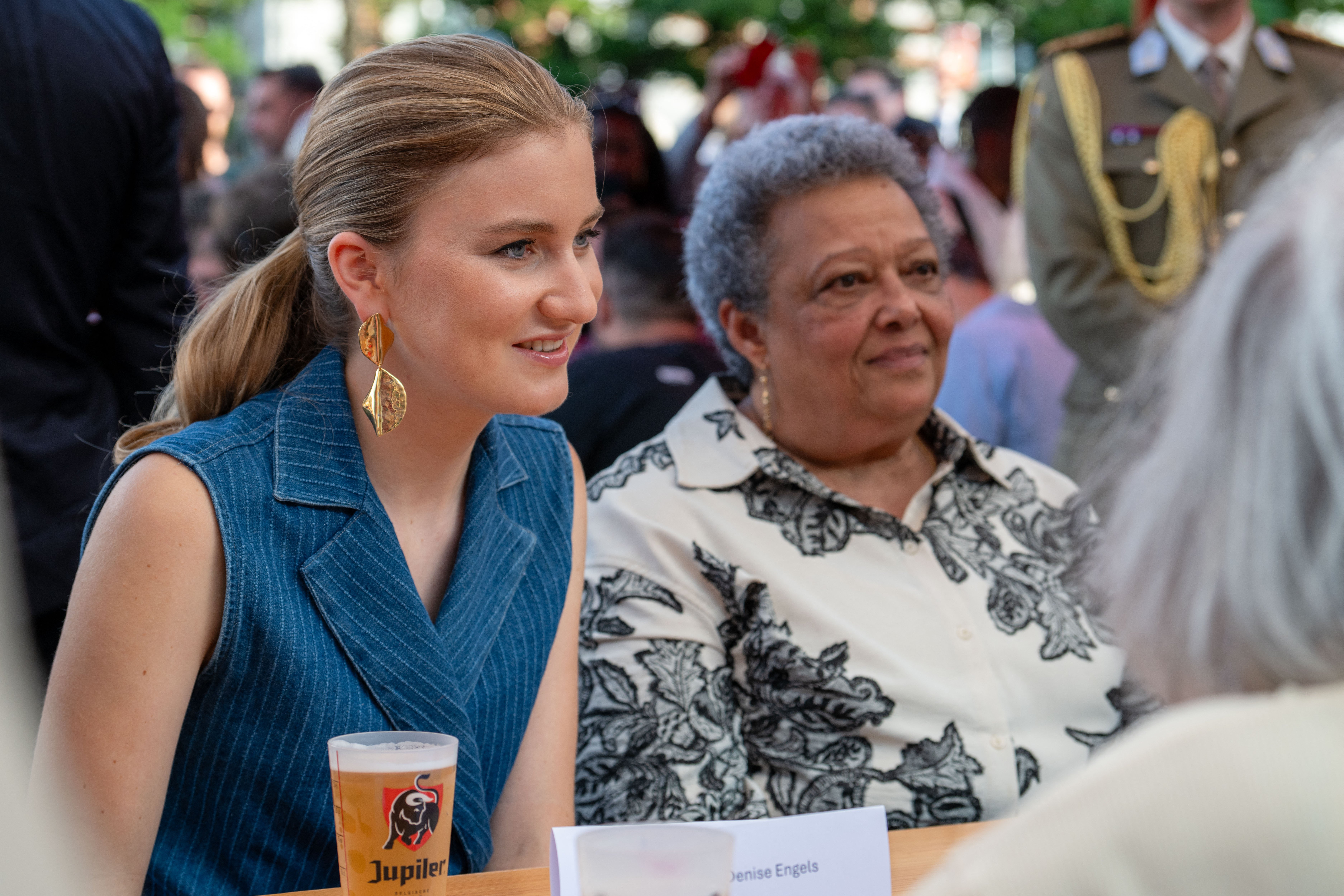 Crown Princess Elisabeth of Belgium at an outdoor National Day event at Place du Jeu de Balle in Brussels