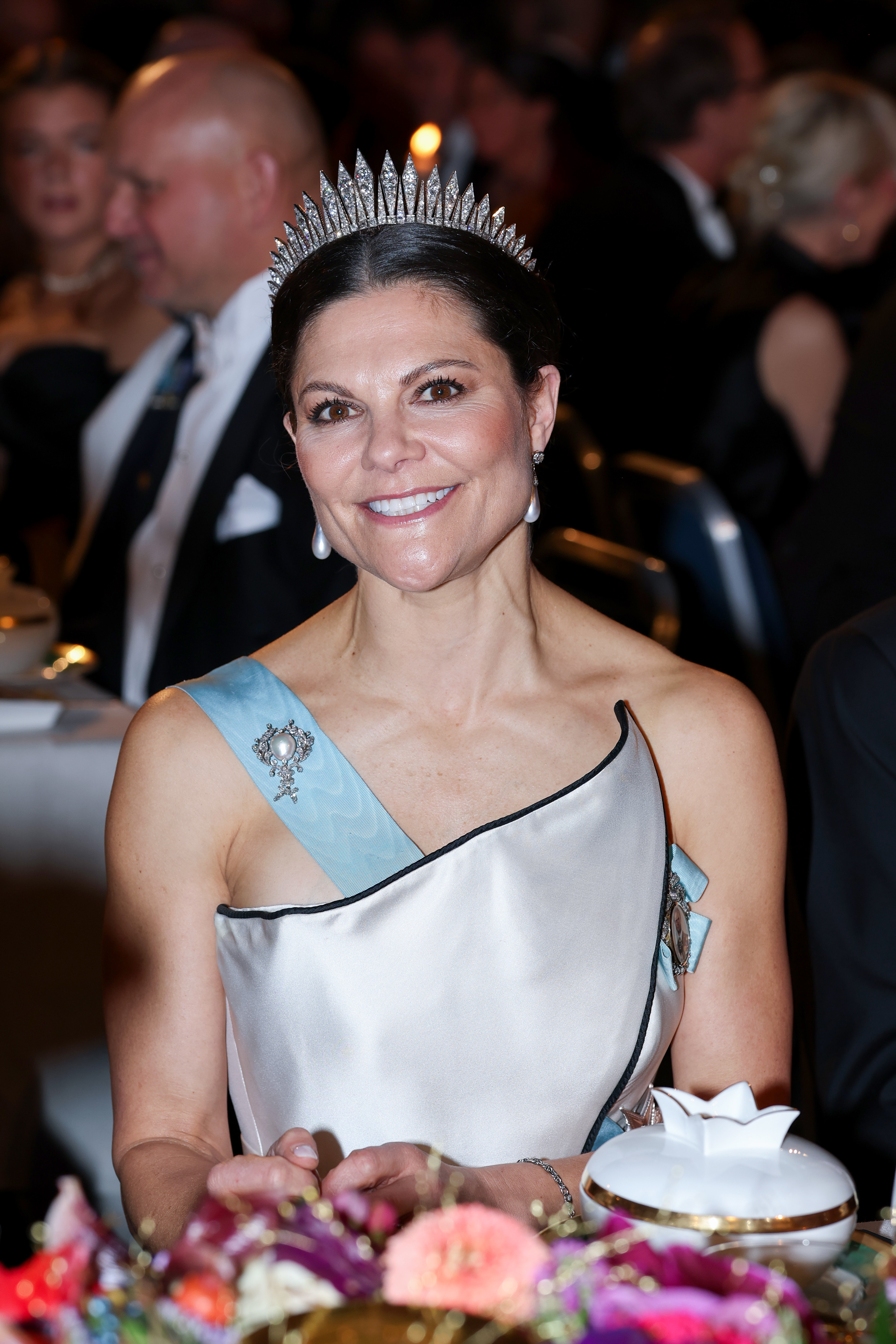 Crown Princess Victoria of Sweden at the Nobel Prize Banquet 2025 inside Stockholm City Hall