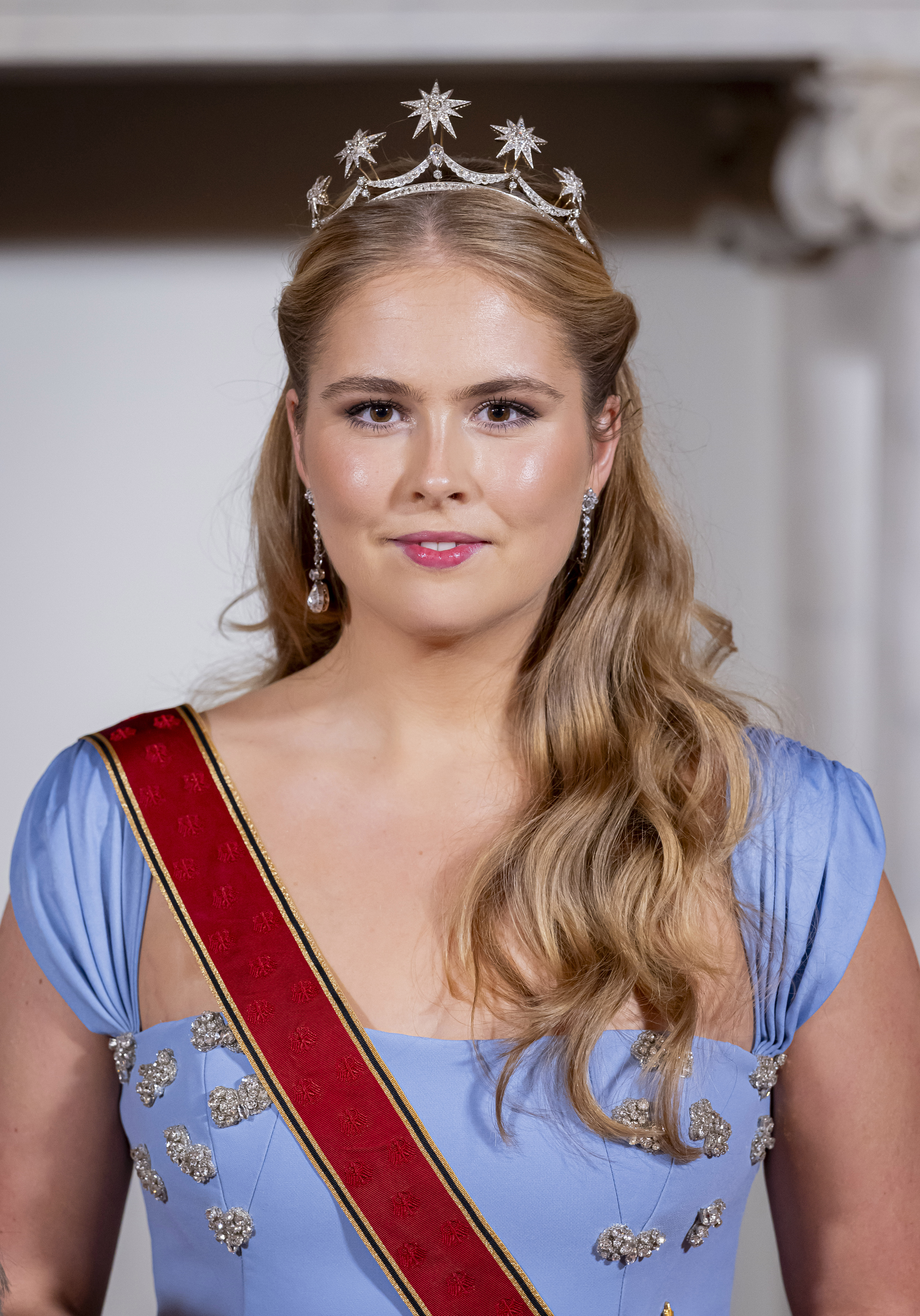 Princess Amalia of the Netherlands posing for an official photo ahead of a state banquet in Amsterdam