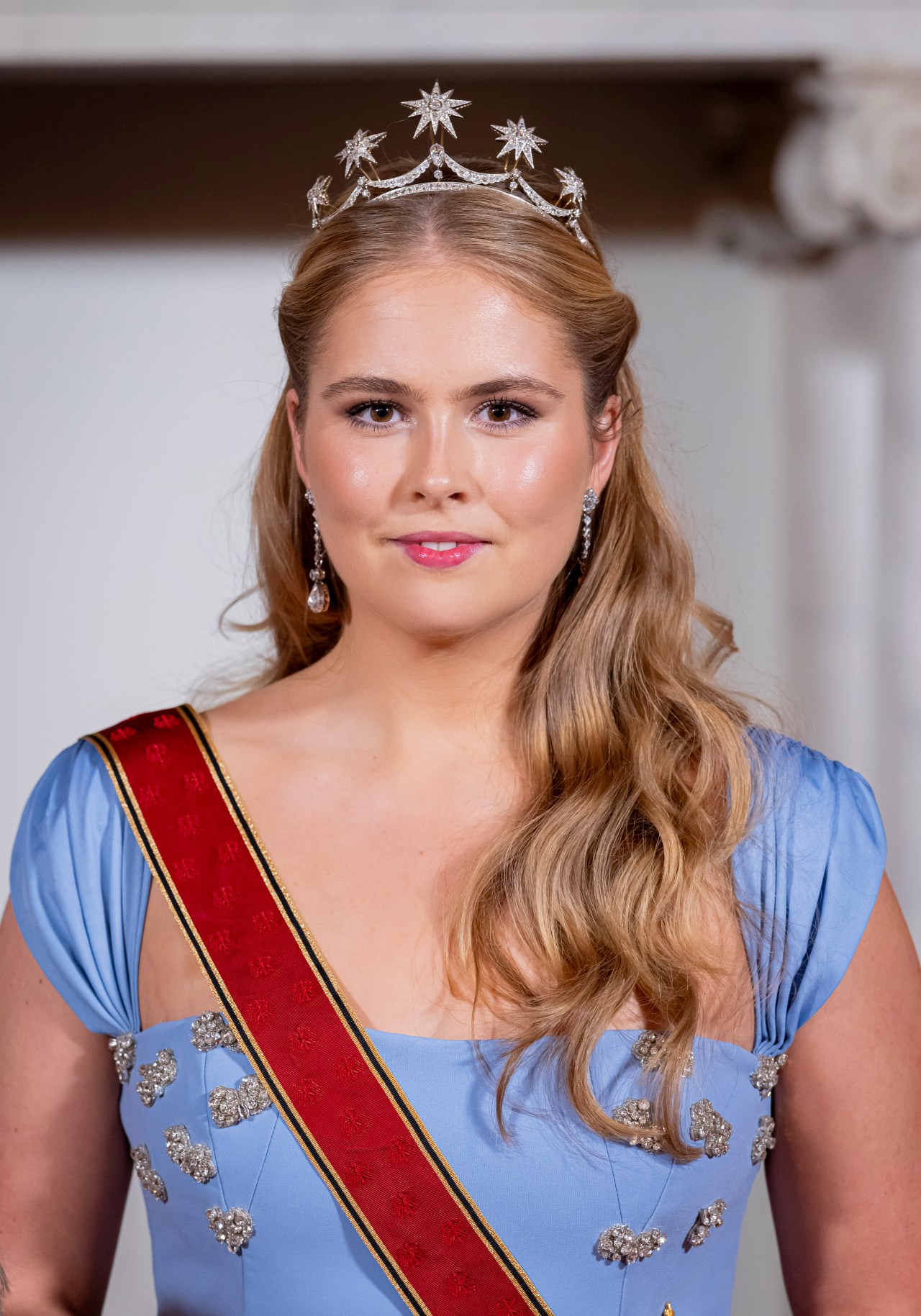 Princess Amalia of the Netherlands posing for an official photo ahead of a state banquet in Amsterdam