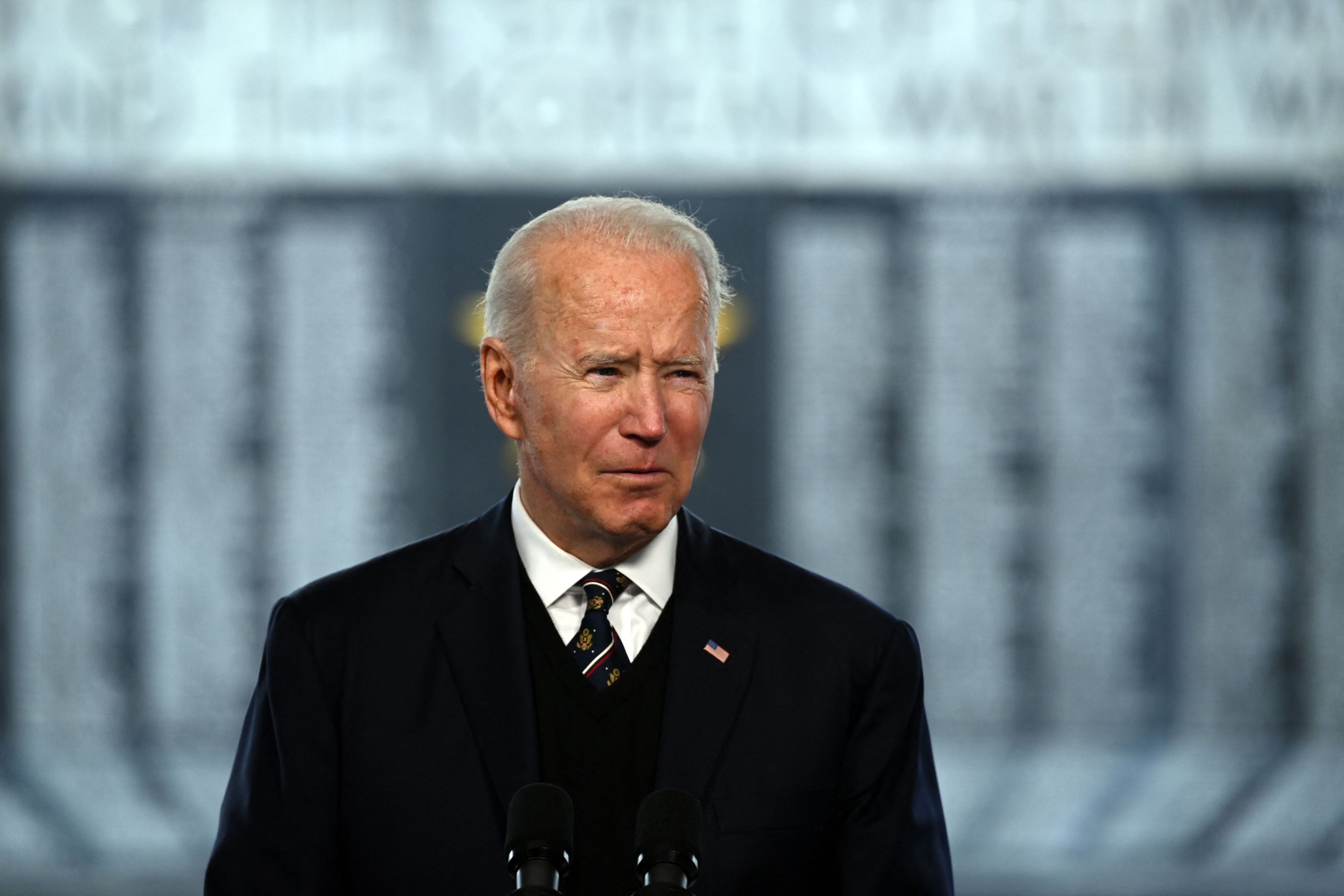Joe Biden speaking at a Memorial Day Service near the Delaware Memorial Bridge in New Castle, Delaware