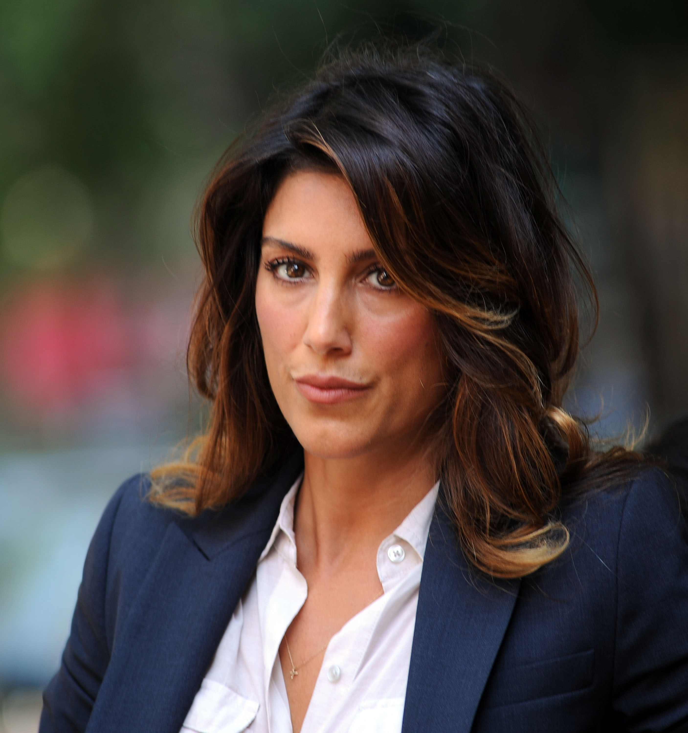 Jennifer Esposito on a Manhattan street on location for Blue Bloods in 2011