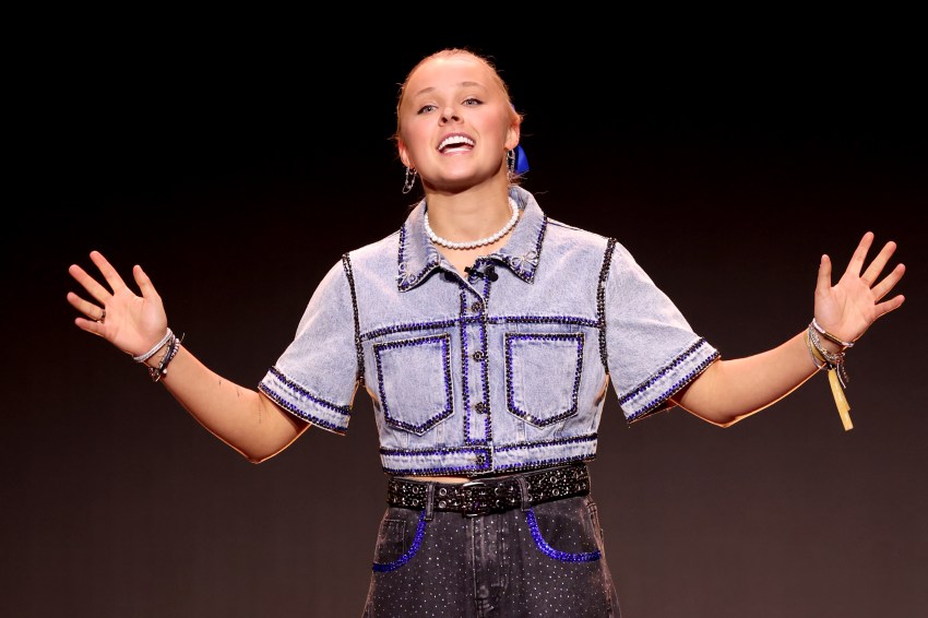 JoJo Siwa speaking onstage at The Snappys Awards Show in Santa Monica, California