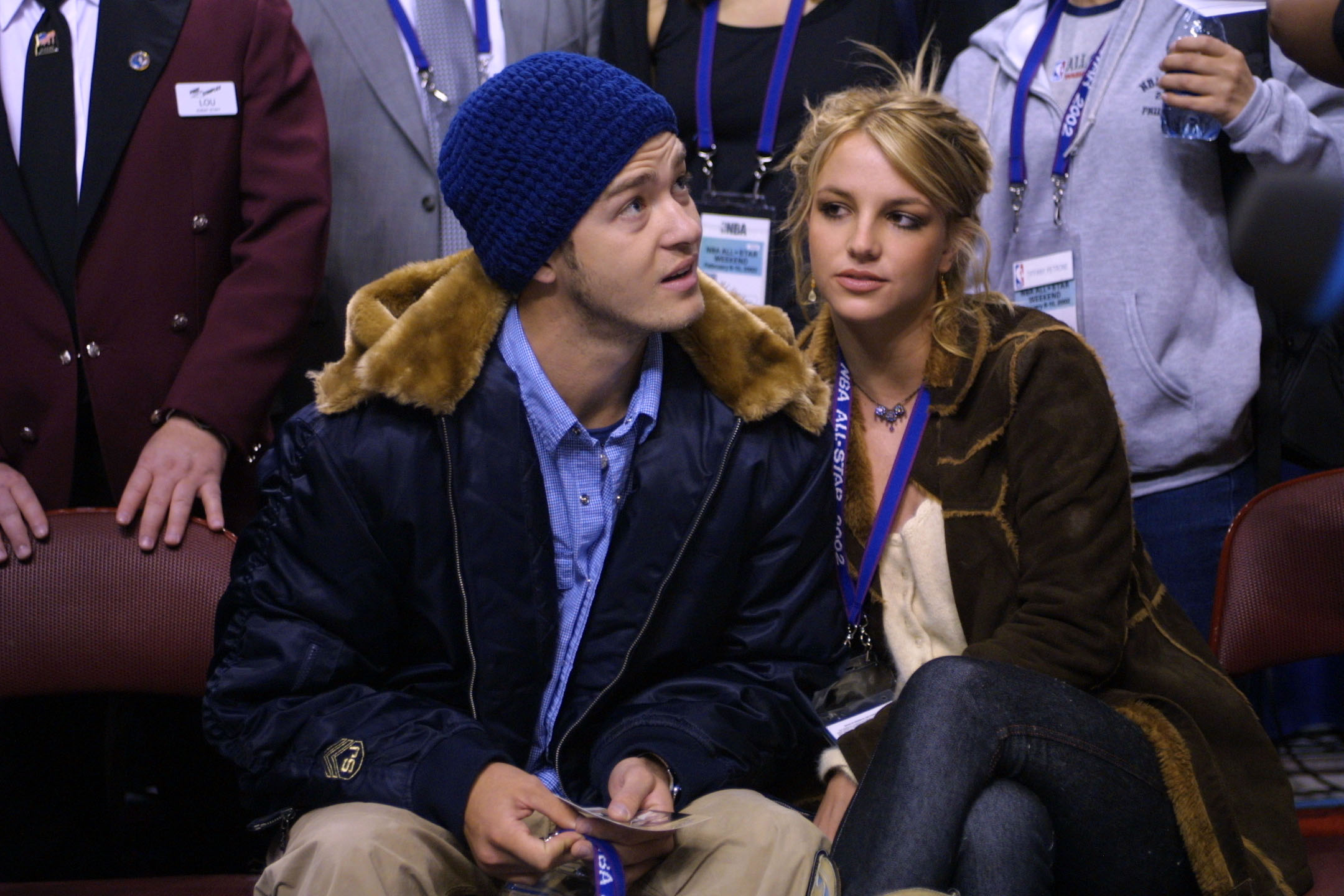 Britney Spears and Justin Timberlake at the NBA All-Star Game at First Union Center in Philadelphia in 2002