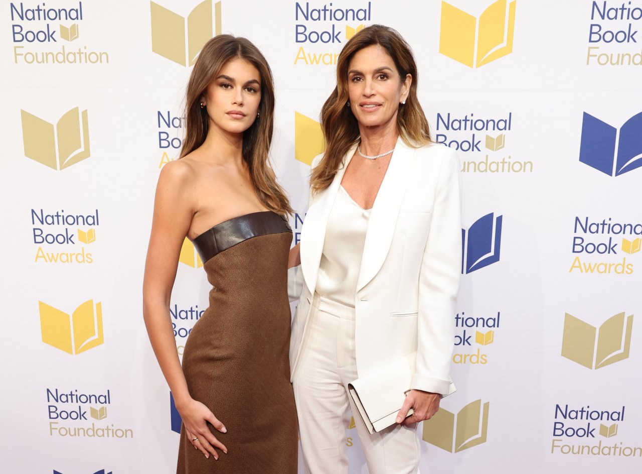 Kaia Gerber and Cindy Crawford standing together at the 74th National Book Awards at Cipriani Wall Street in New York City