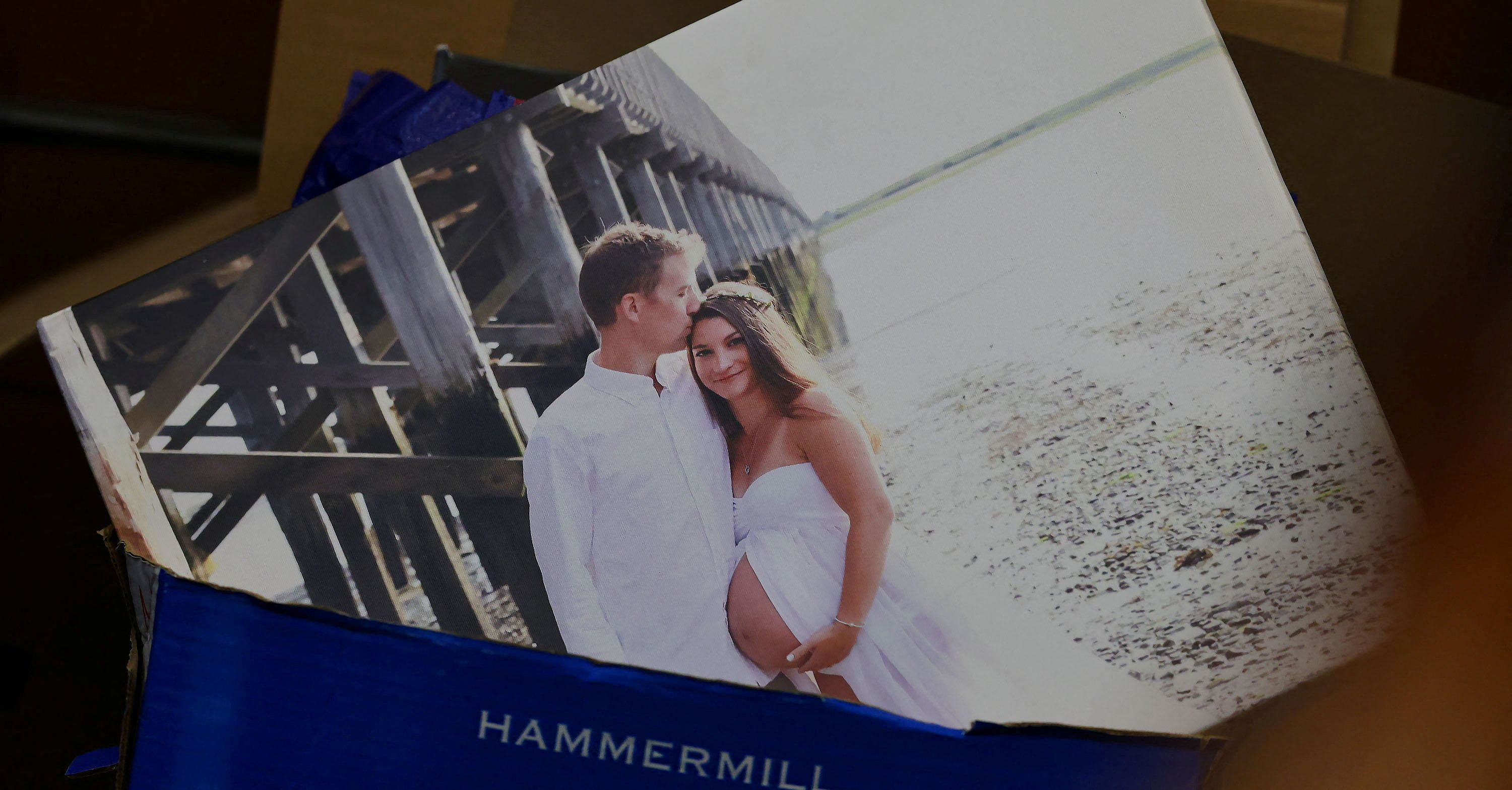 A photo of a pregnant Lindsay Clancy with husband Patrick, shown as evidence in her murder trial at Plymouth Superior Court