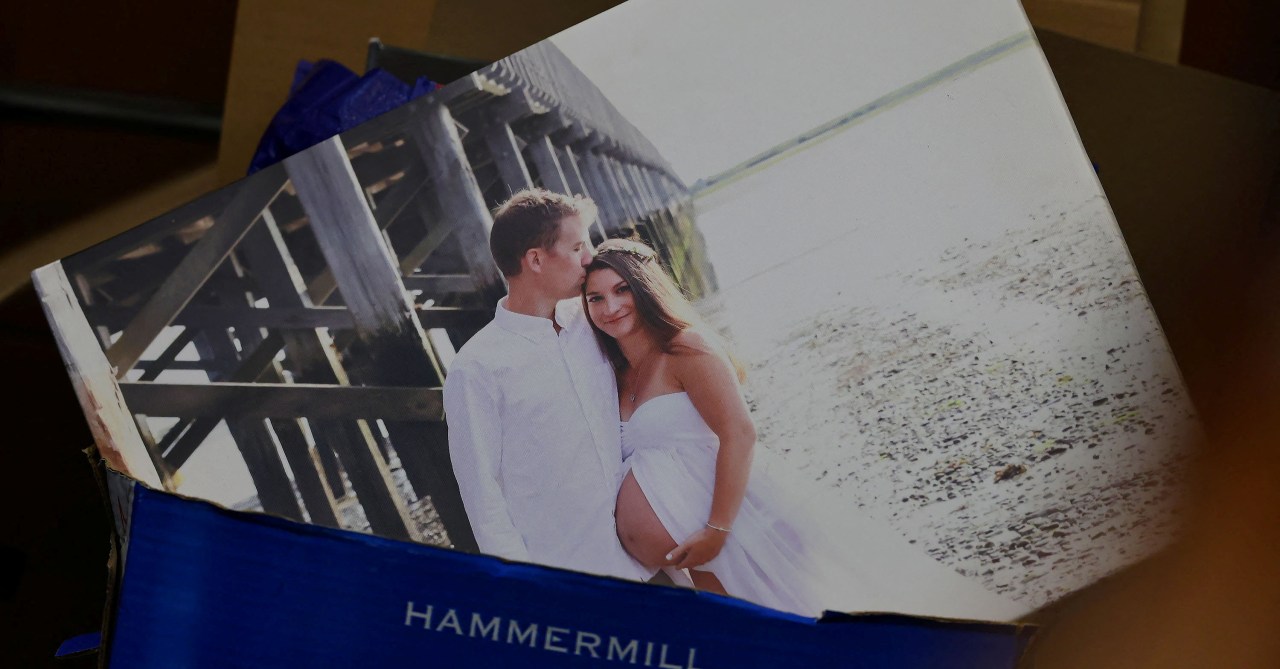 A photo of a pregnant Lindsay Clancy with husband Patrick, shown as evidence in her murder trial at Plymouth Superior Court