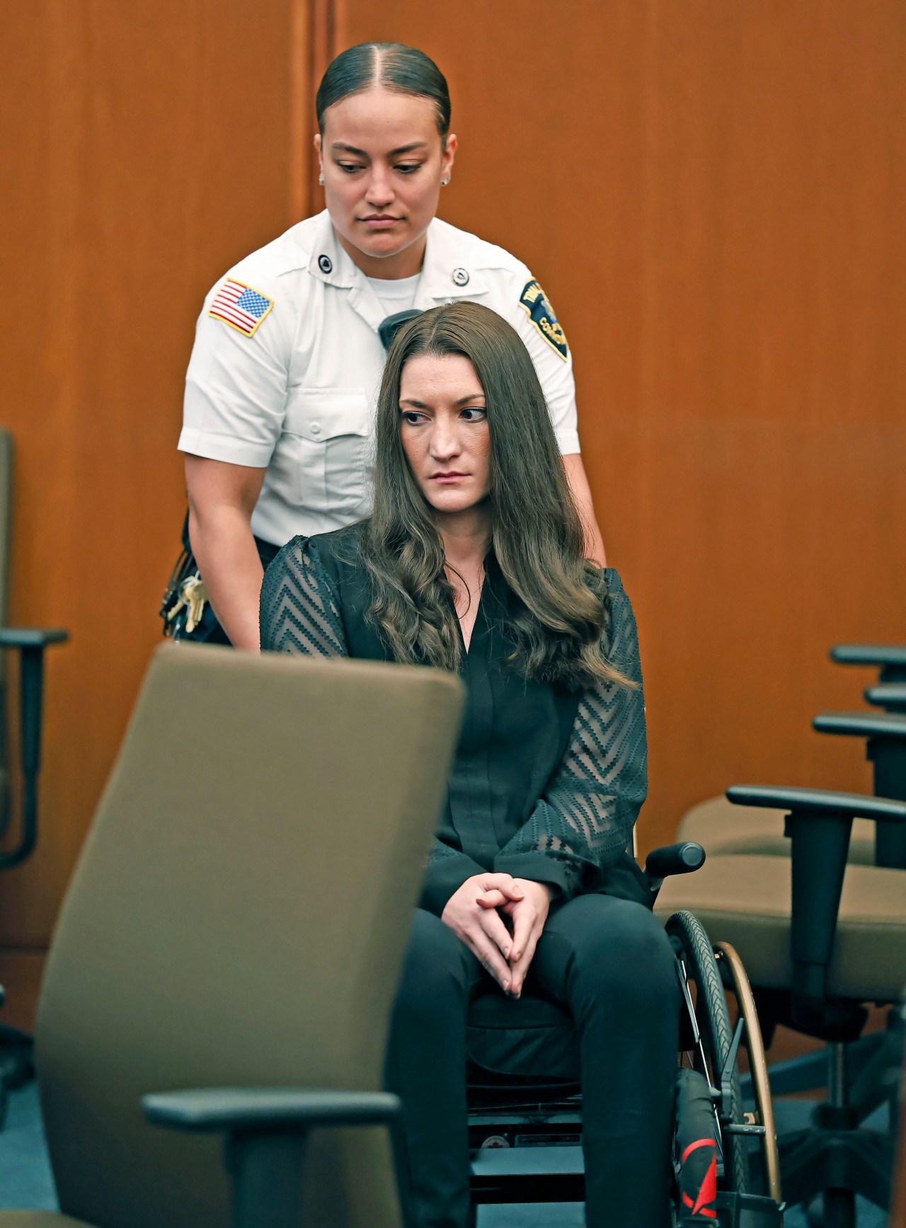 Lindsay Clancy seated in Plymouth Superior Court during a pretrial conference in June 2026.