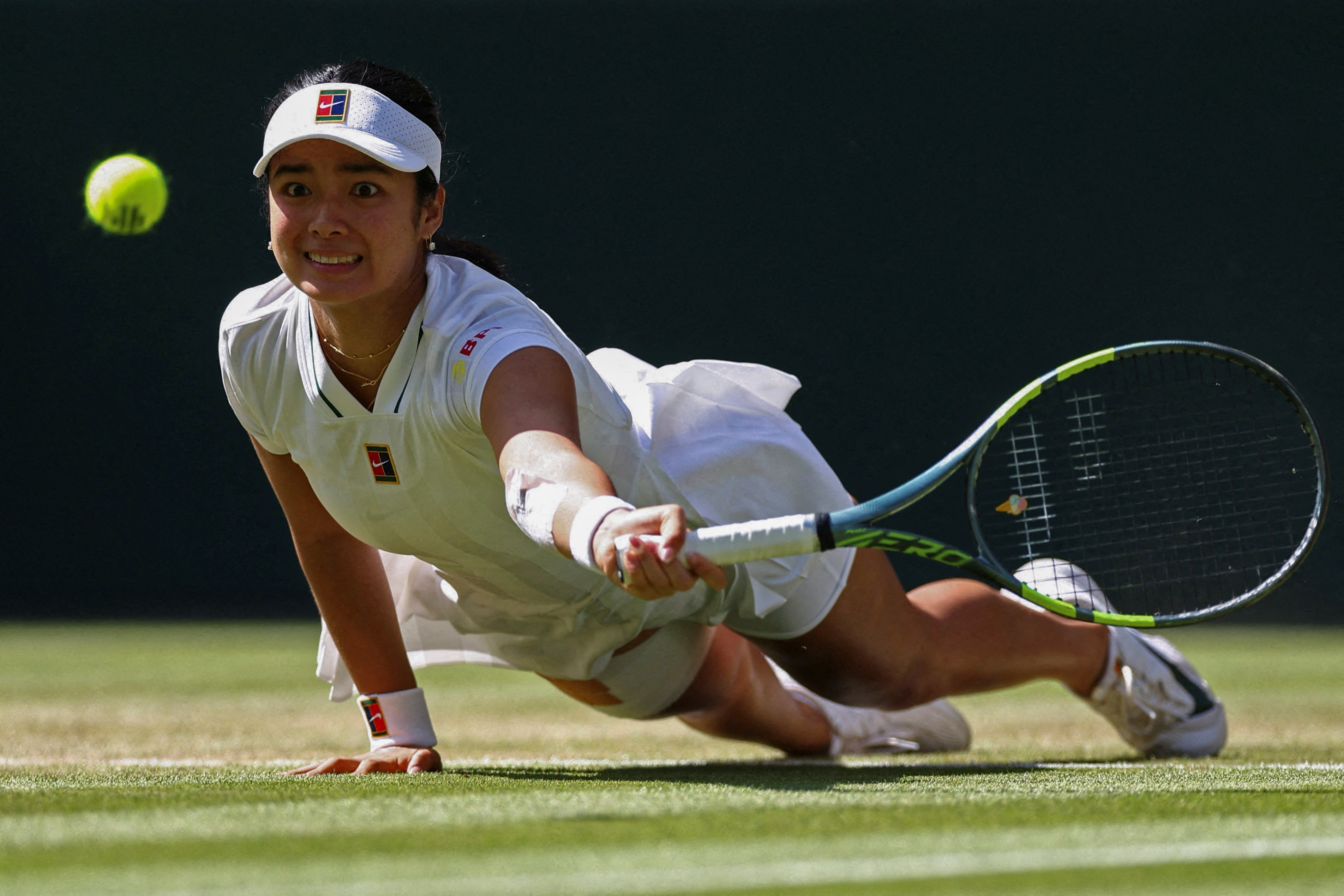 Alexandra Eala in action during her third-round Wimbledon match against Iga Swiatek