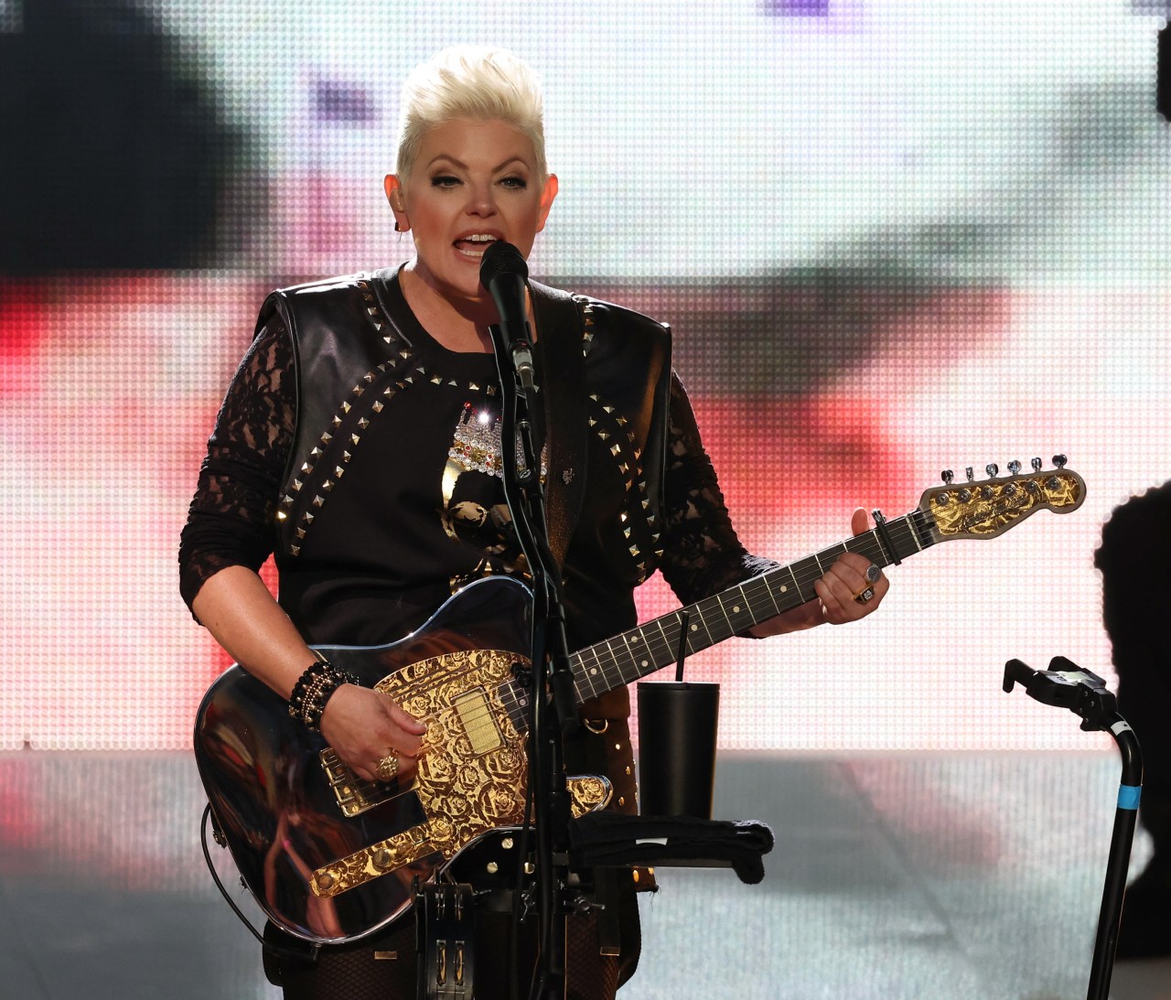 Natalie Maines performing on stage with The Chicks at Jones Beach Theater in Wantagh, New York