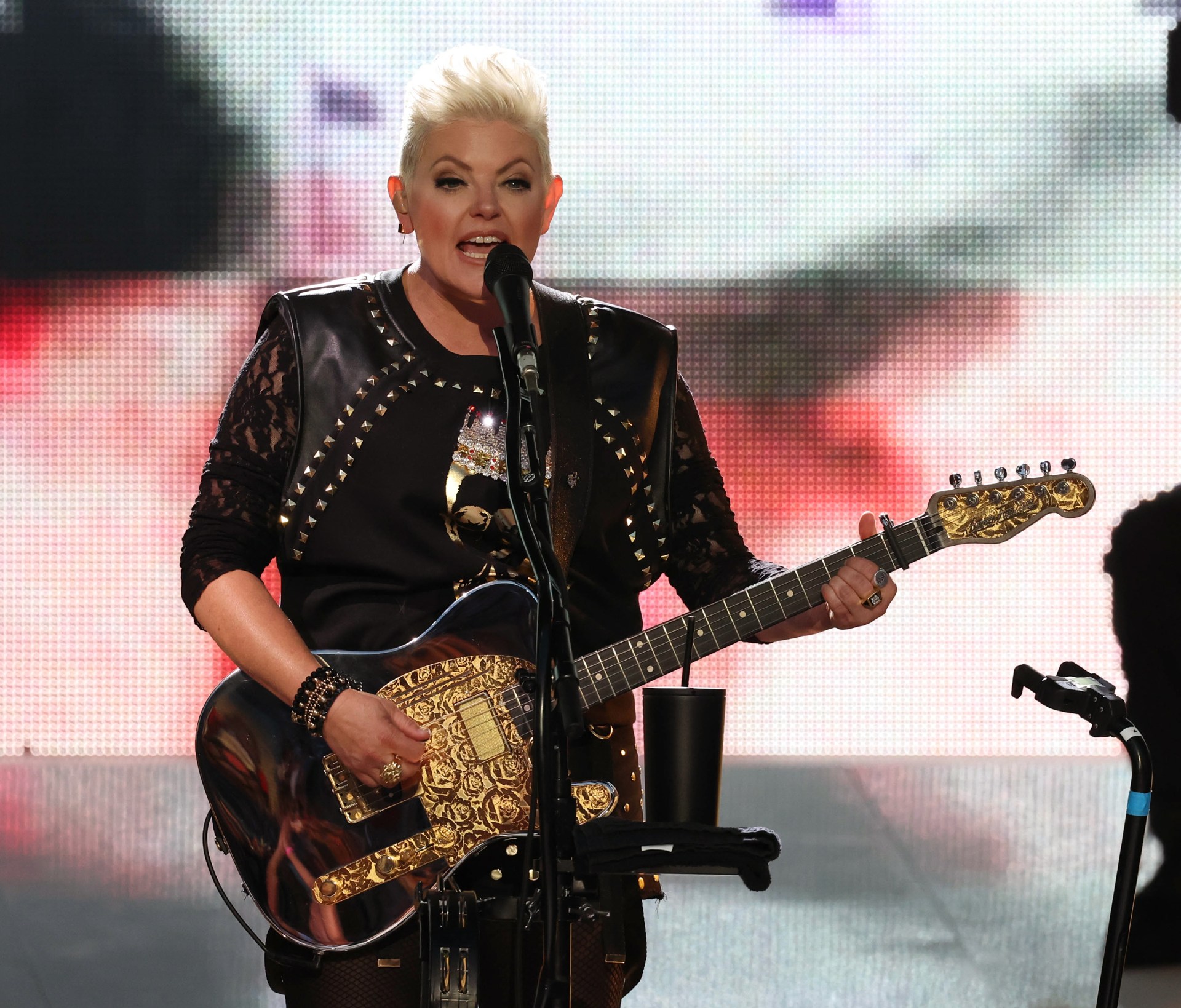 Natalie Maines performing on stage with The Chicks at Jones Beach Theater in Wantagh, New York