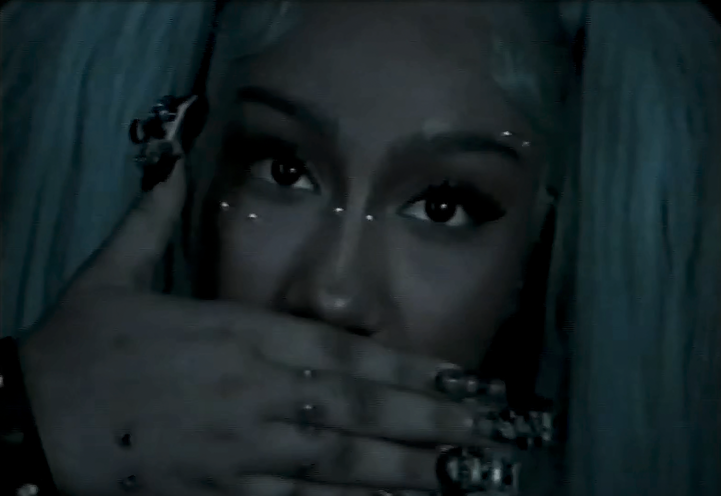 Still from North West's "Aishite" music video showing dark, horror-anime visuals