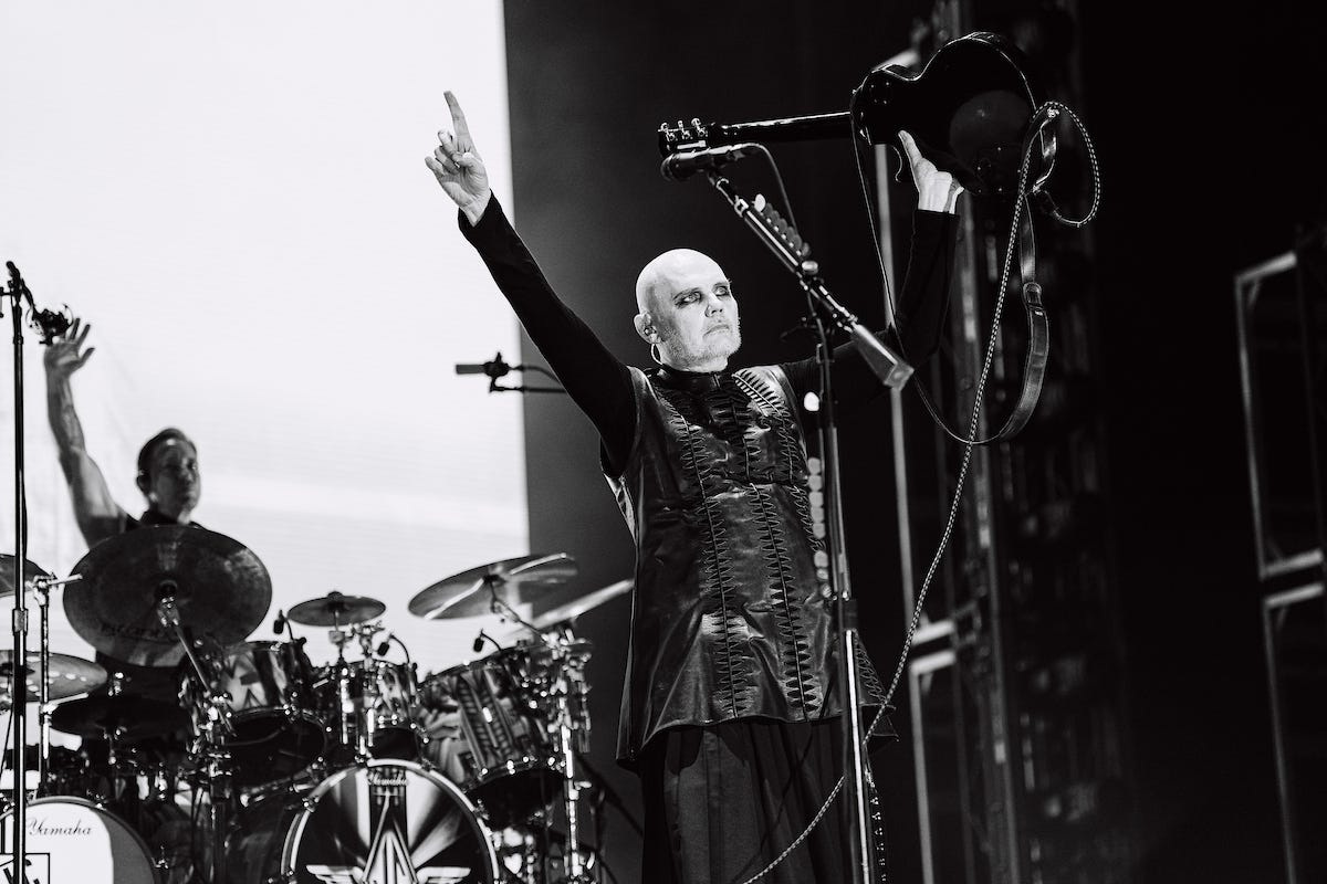 Billy Corgan performing on stage with Smashing Pumpkins at Lollapalooza 2026