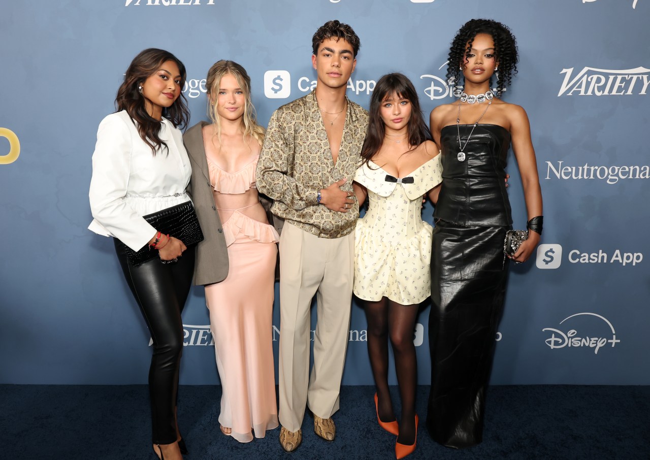 Five young stars stand together on a blue step-and-repeat at Variety's Power of Young Hollywood 2026.