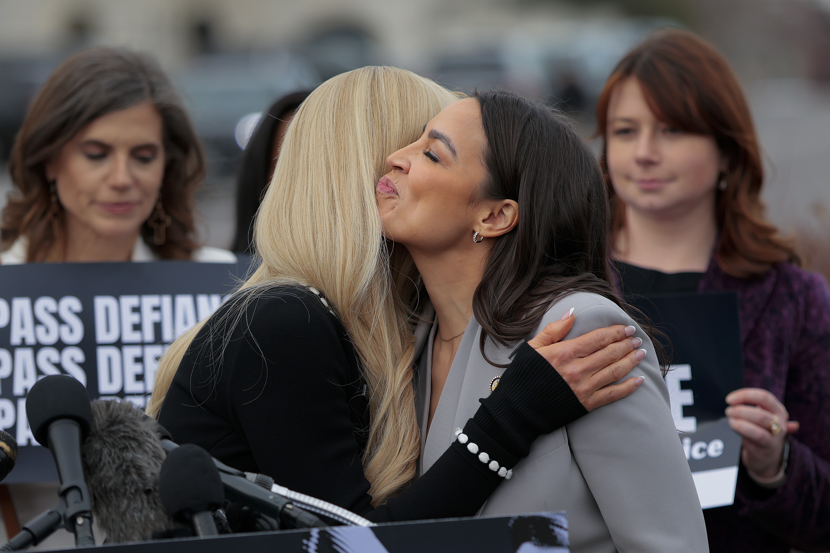 Paris Hilton and Rep. Alexandria Ocasio-Cortez at a press conference in the U.S. Capitol in support of the DEFIANCE Act