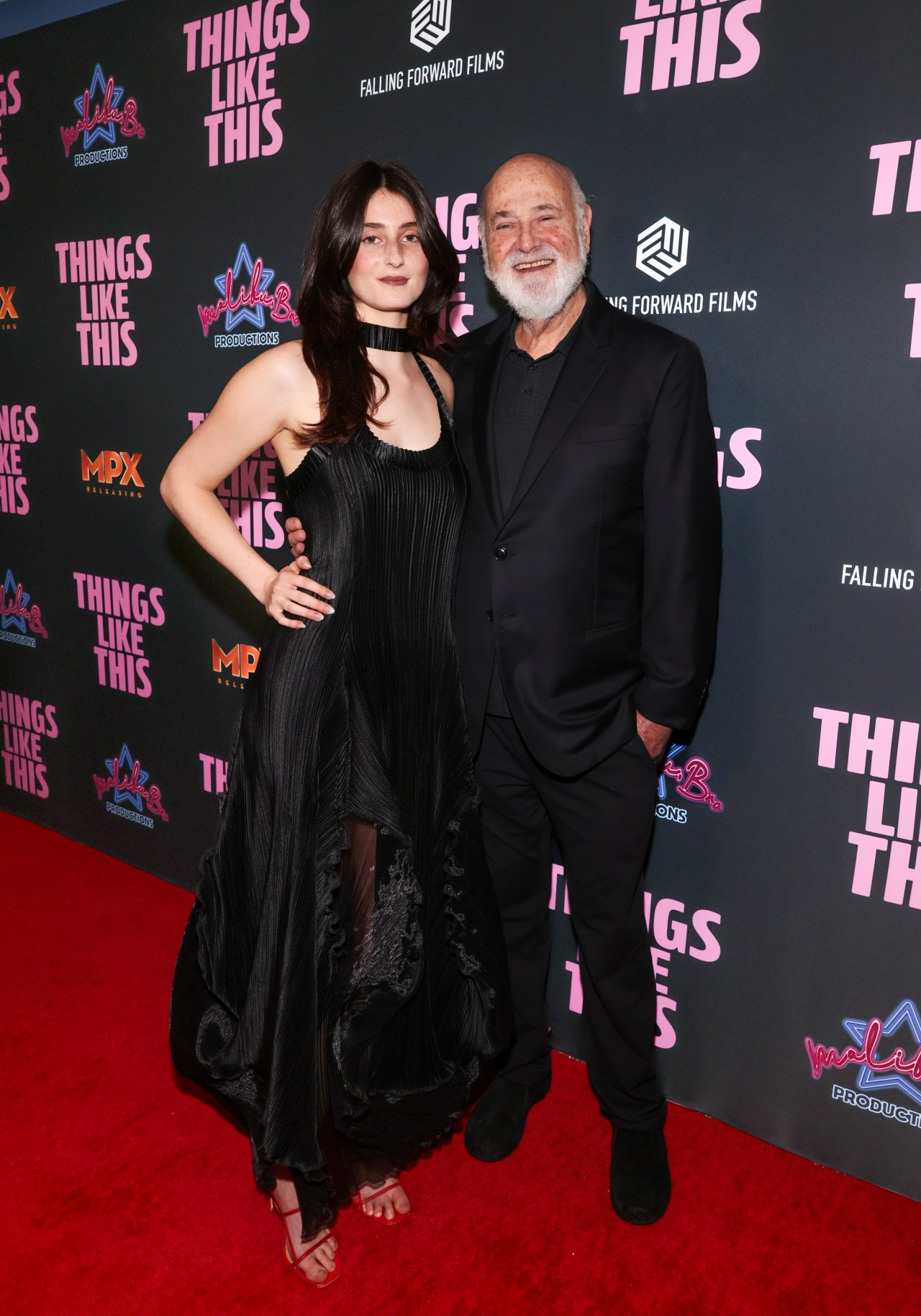 Romy Reiner and Rob Reiner posing together at the Los Angeles premiere of "Things Like This" at Landmark Theatres Sunset