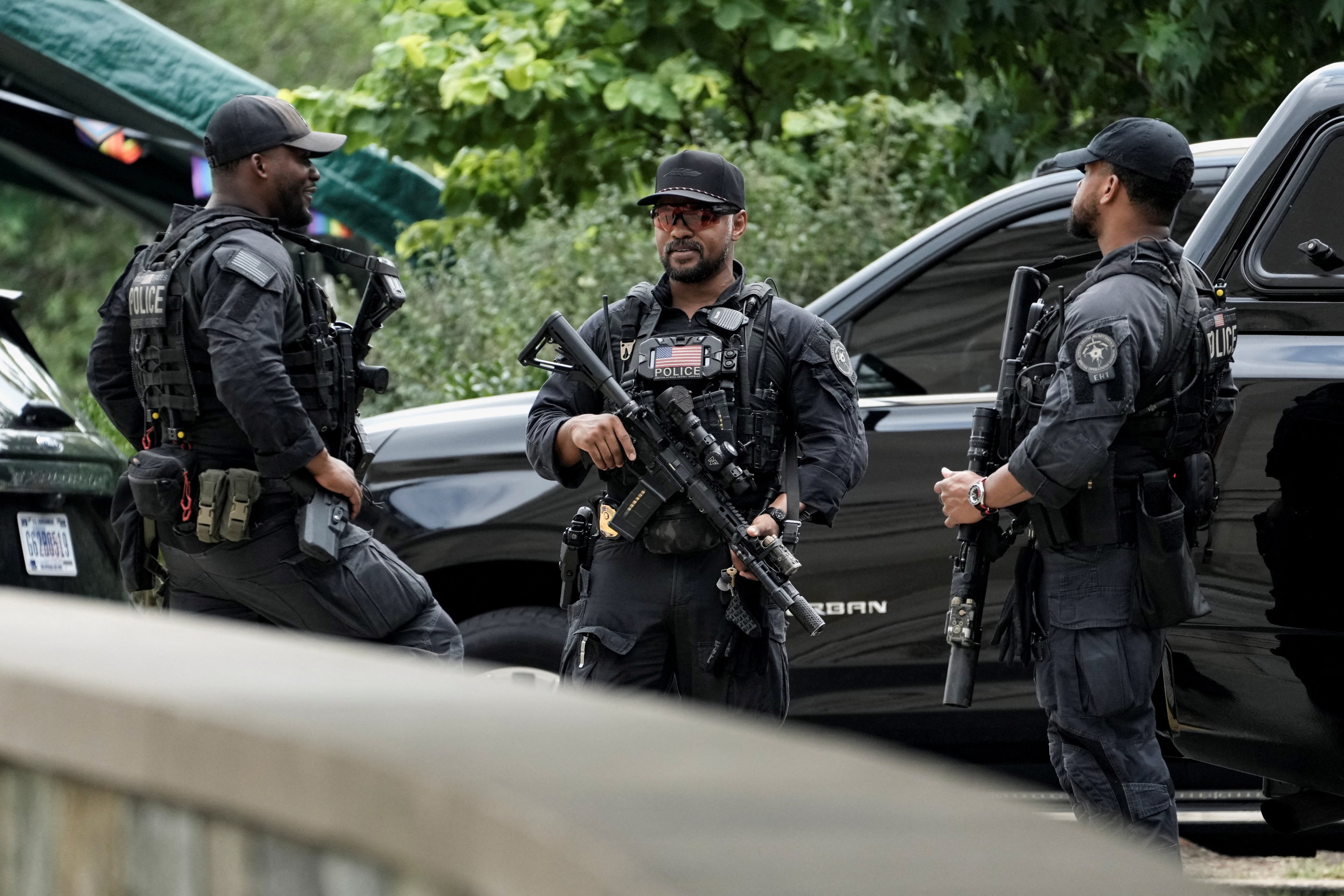U.S. Secret Service agents standing guard inside Washington National Cathedral
