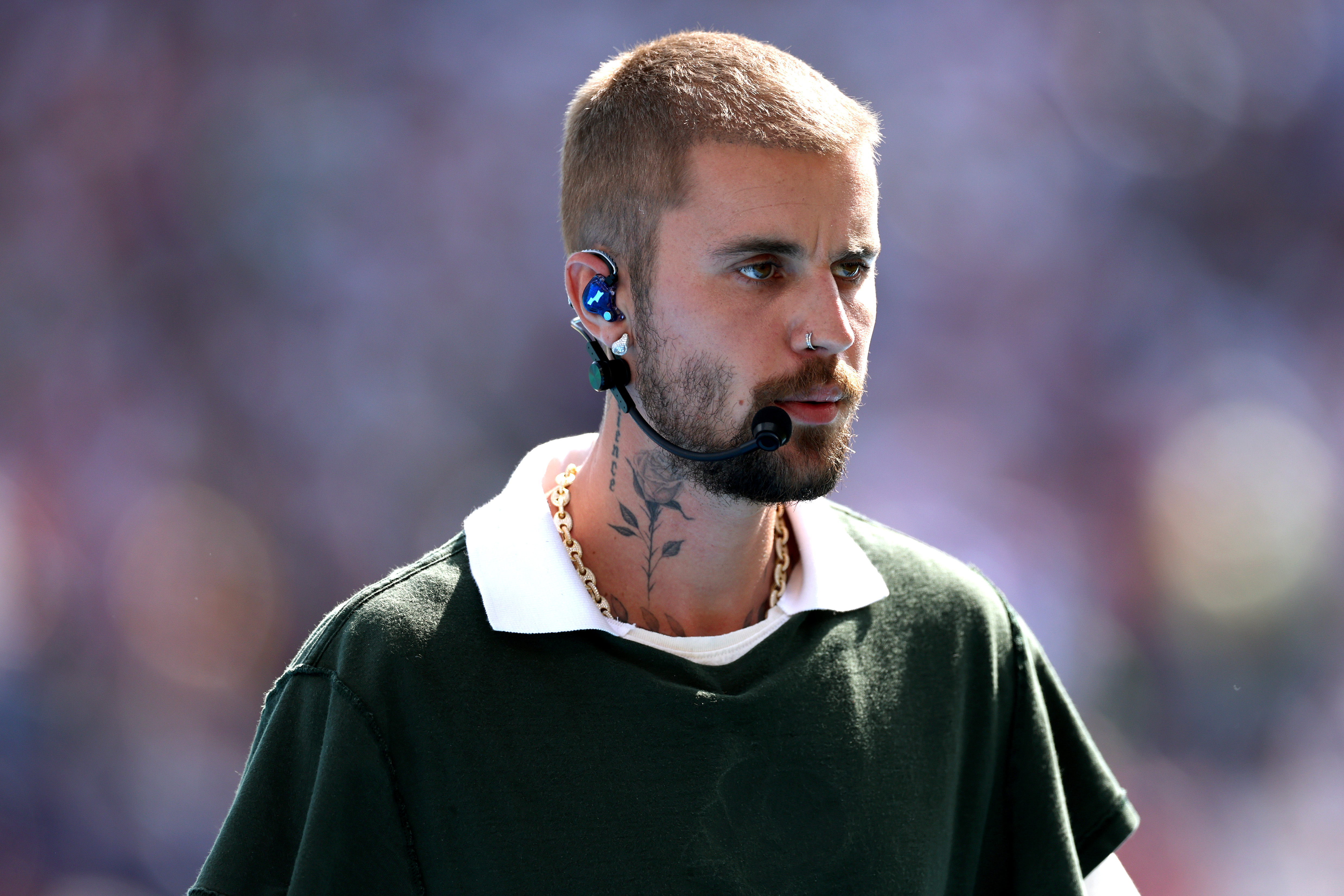 Justin Bieber performing at the halftime show of the 2026 FIFA World Cup Final at New York New Jersey Stadium in East Rutherford, NJ