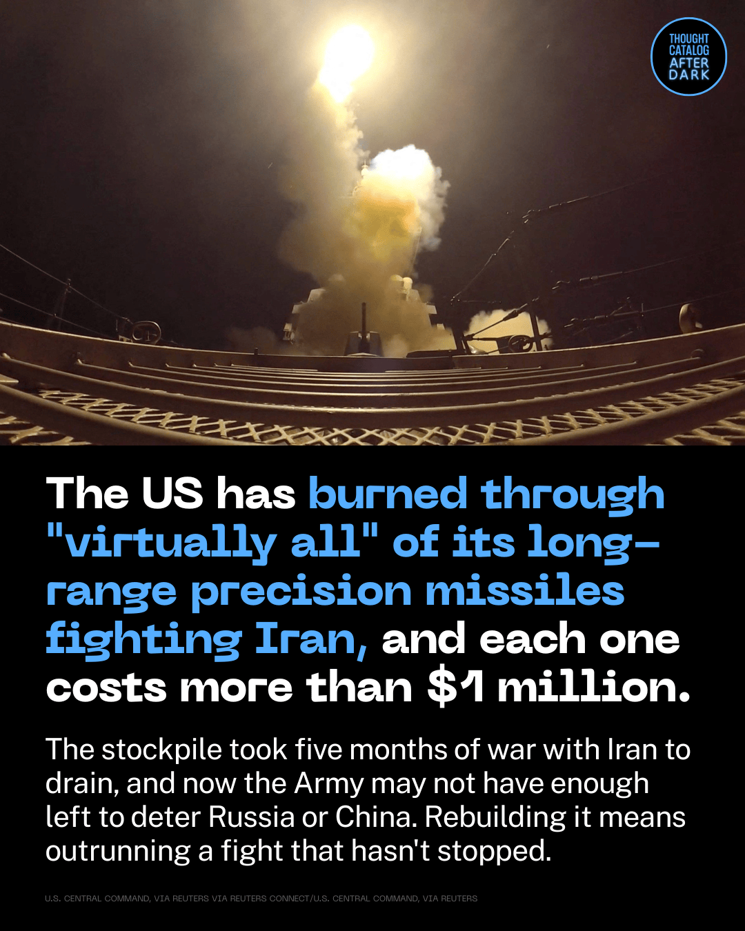 The US Has Burned Through "Virtually All" of Its Long-Range Precision Missiles Fighting Iran, and Each One Costs More Than $1 Million
