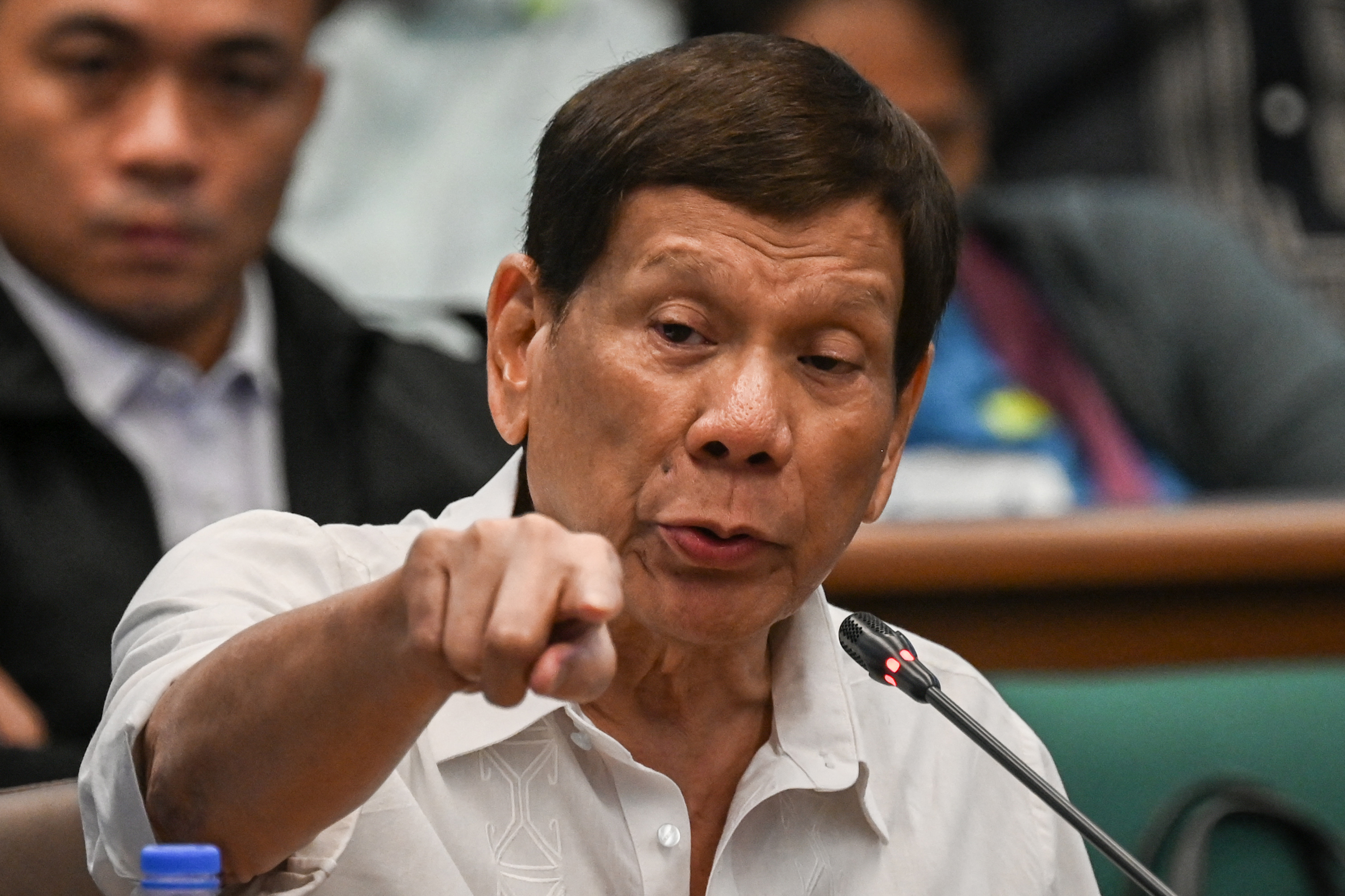 Rodrigo Duterte gesturing at a senate hearing in Manila